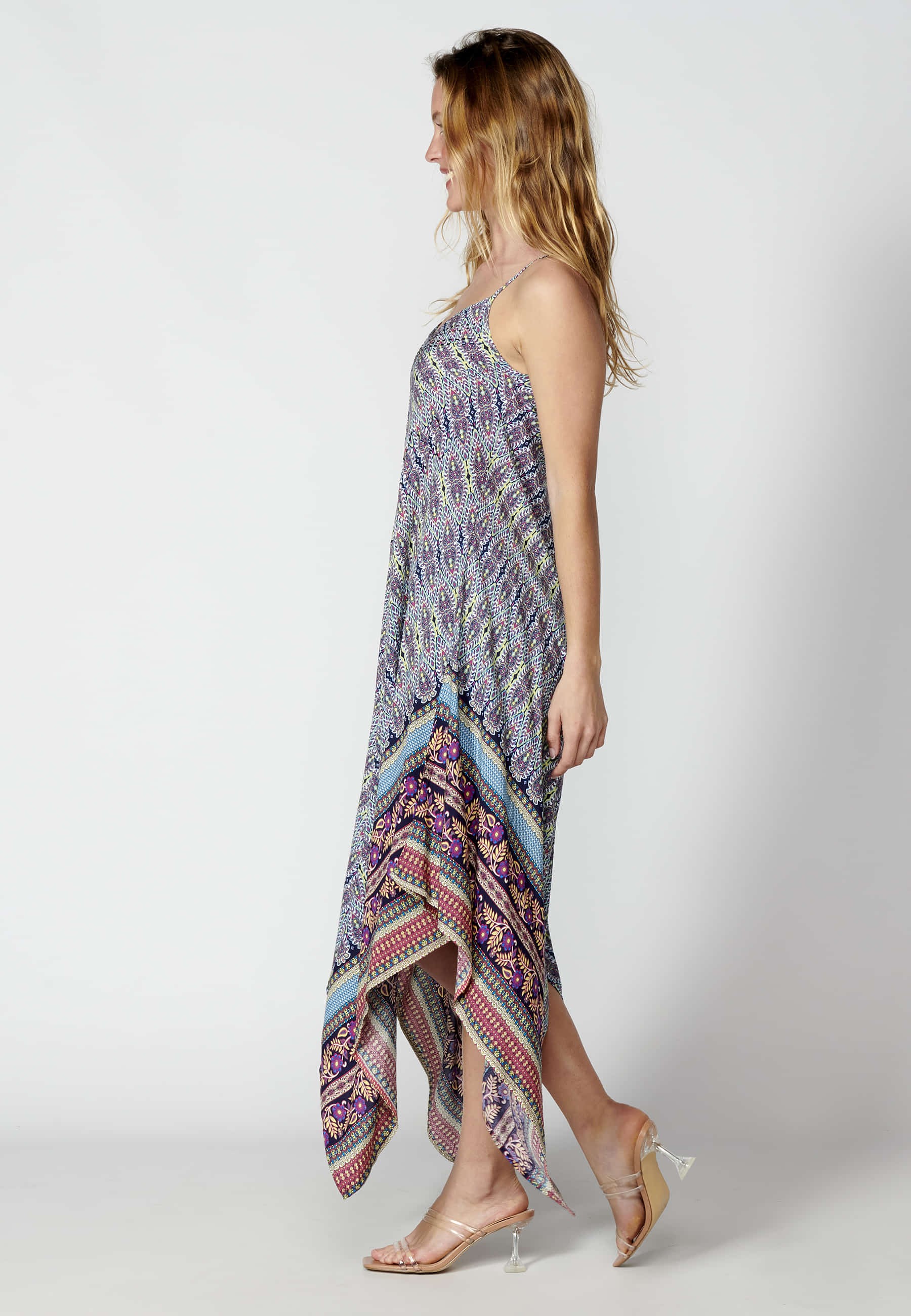 Loose long strappy dress with multicolor floral print for Women