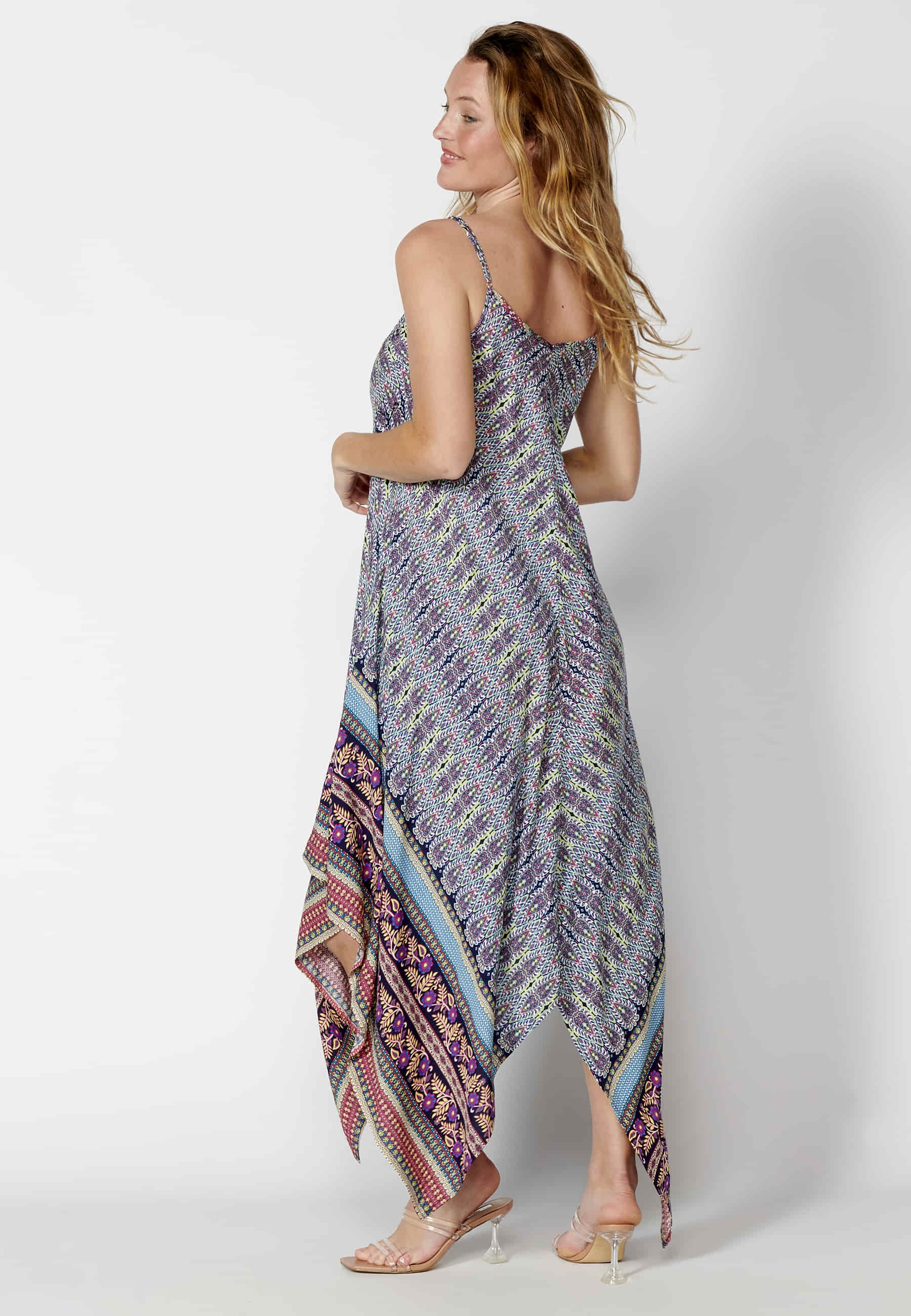 Loose long strappy dress with multicolor floral print for Women