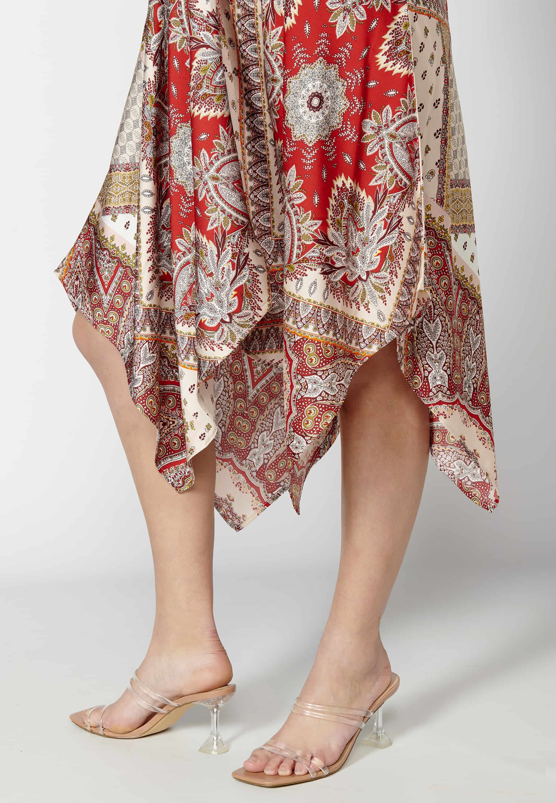 Robe longue ample à bretelles avec imprimé fleuri de couleur Rouge pour Femme