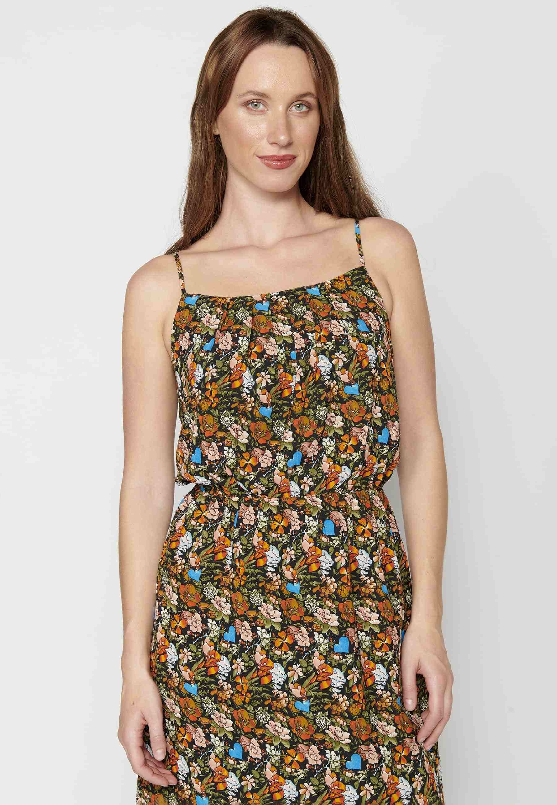 Fluid strappy dress with multicolor floral print for Woman