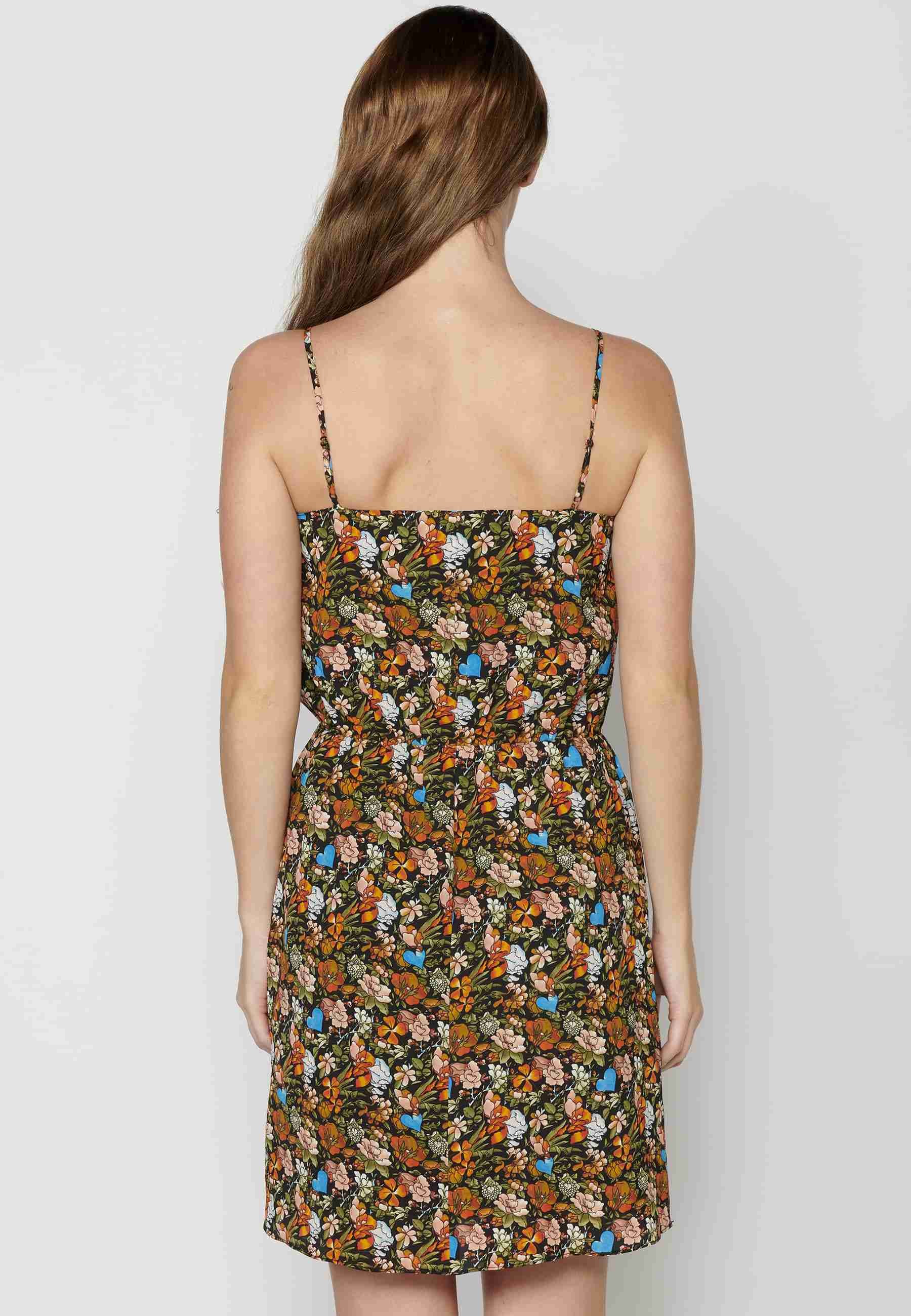 Fluid strappy dress with multicolor floral print for Woman