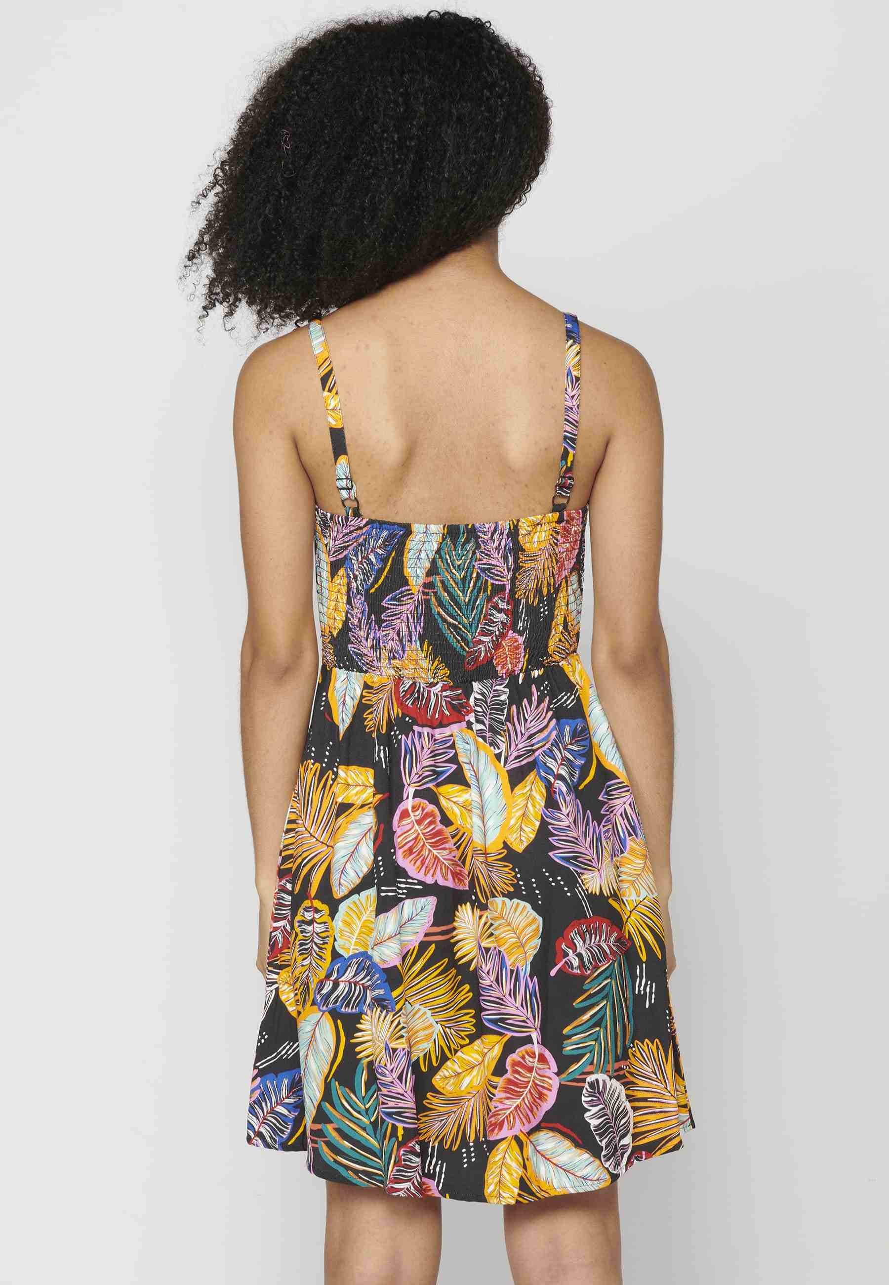 Strappy dress with V-neck and tropical print in Multicolor for Woman