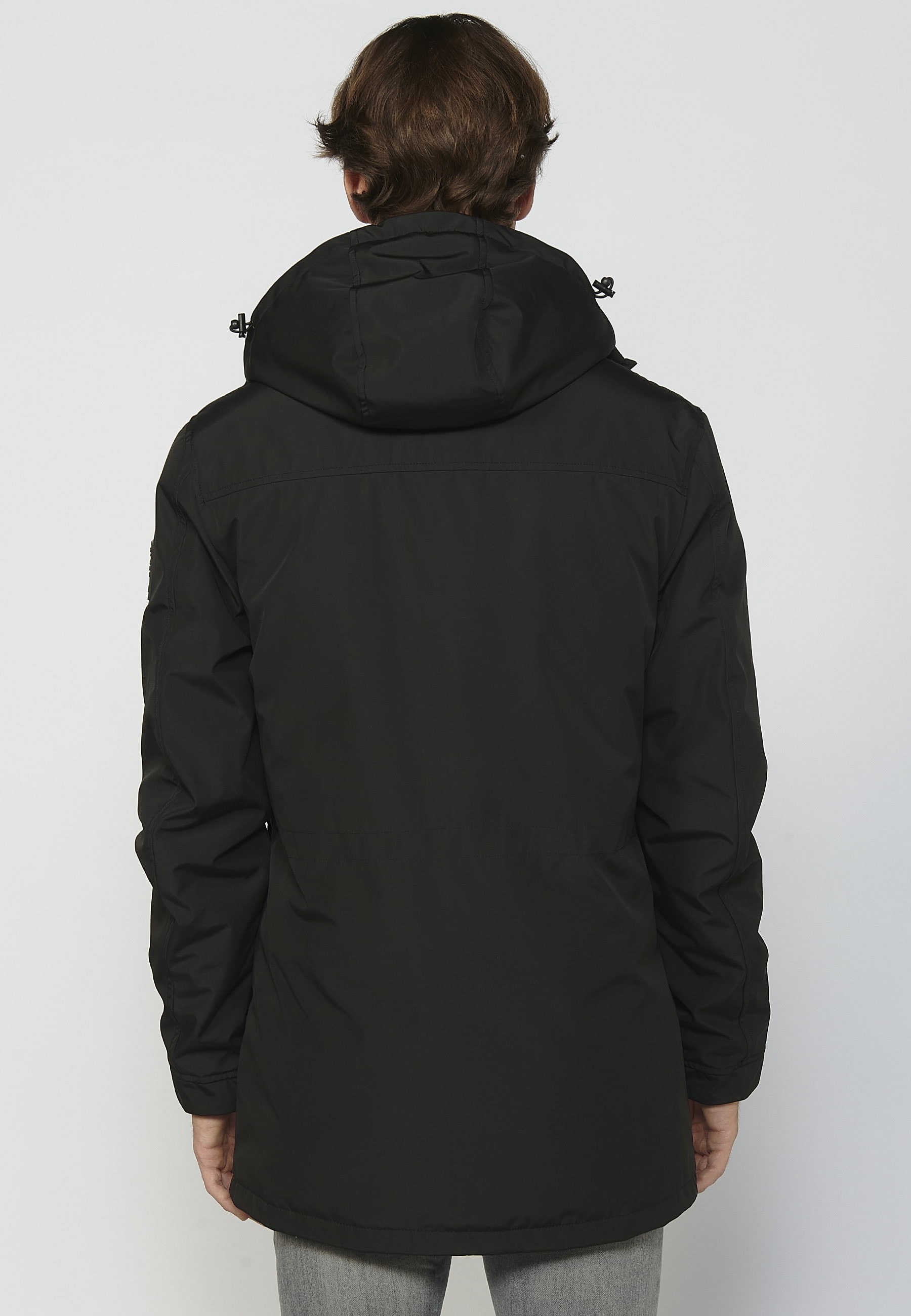 Abrigo parka de manga larga con cuello con capucha color negro para hombre | Ropa Casual