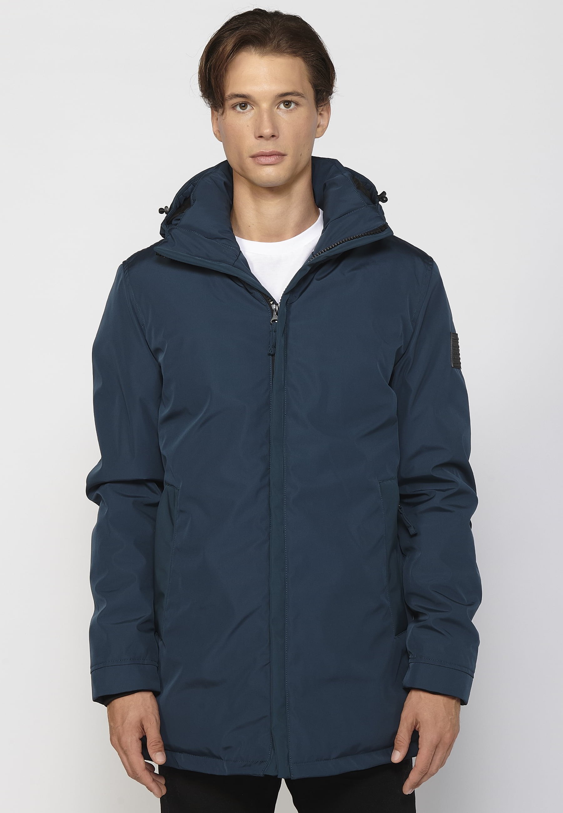 Abrigo parka de manga larga con cuello con capucha color azul para hombre | Ropa Casual