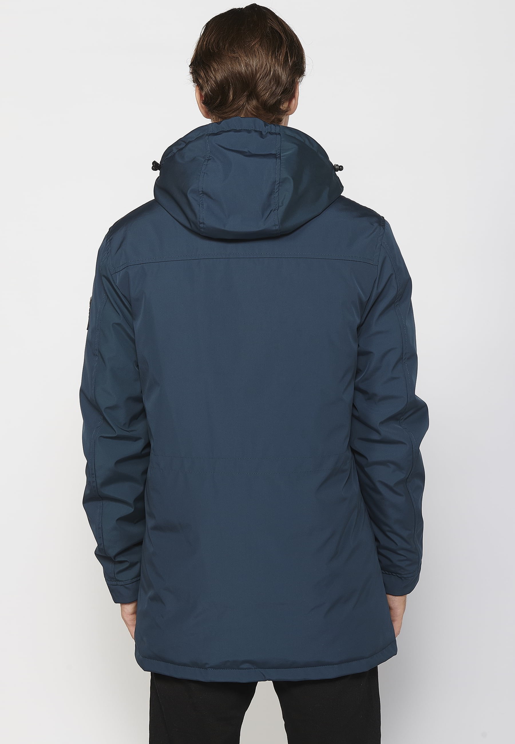 Abrigo parka de manga larga con cuello con capucha color azul para hombre | Ropa Casual