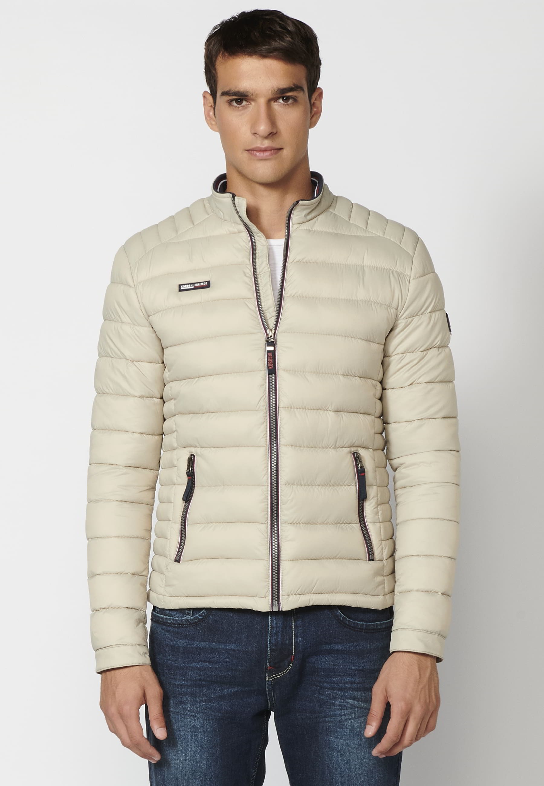 Koroshi Chaqueta acolchada larga Abrigo con capucha color Beige para Hombre