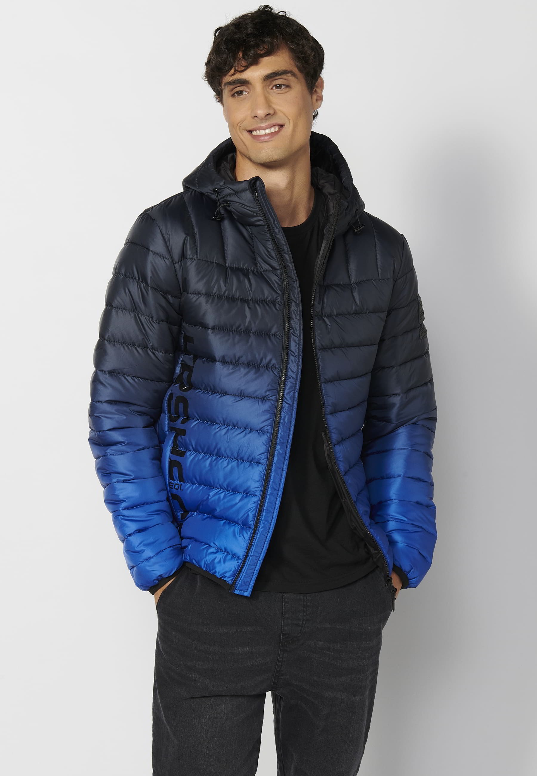 Chaqueta acolchada corta cuello alto con capucha color Azul para Hombre 5