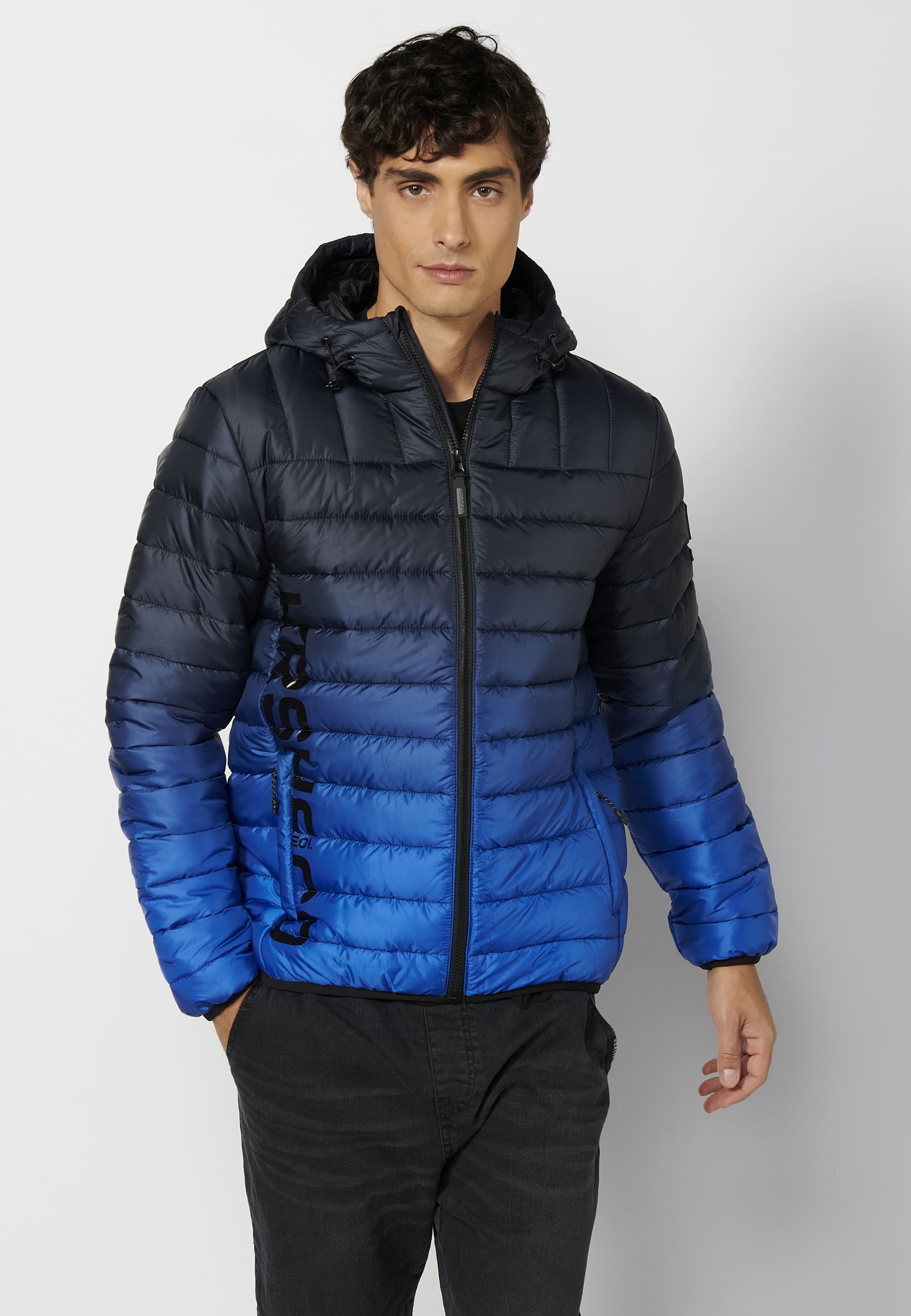 Short padded jacket with high collar with hood in Blue for Men