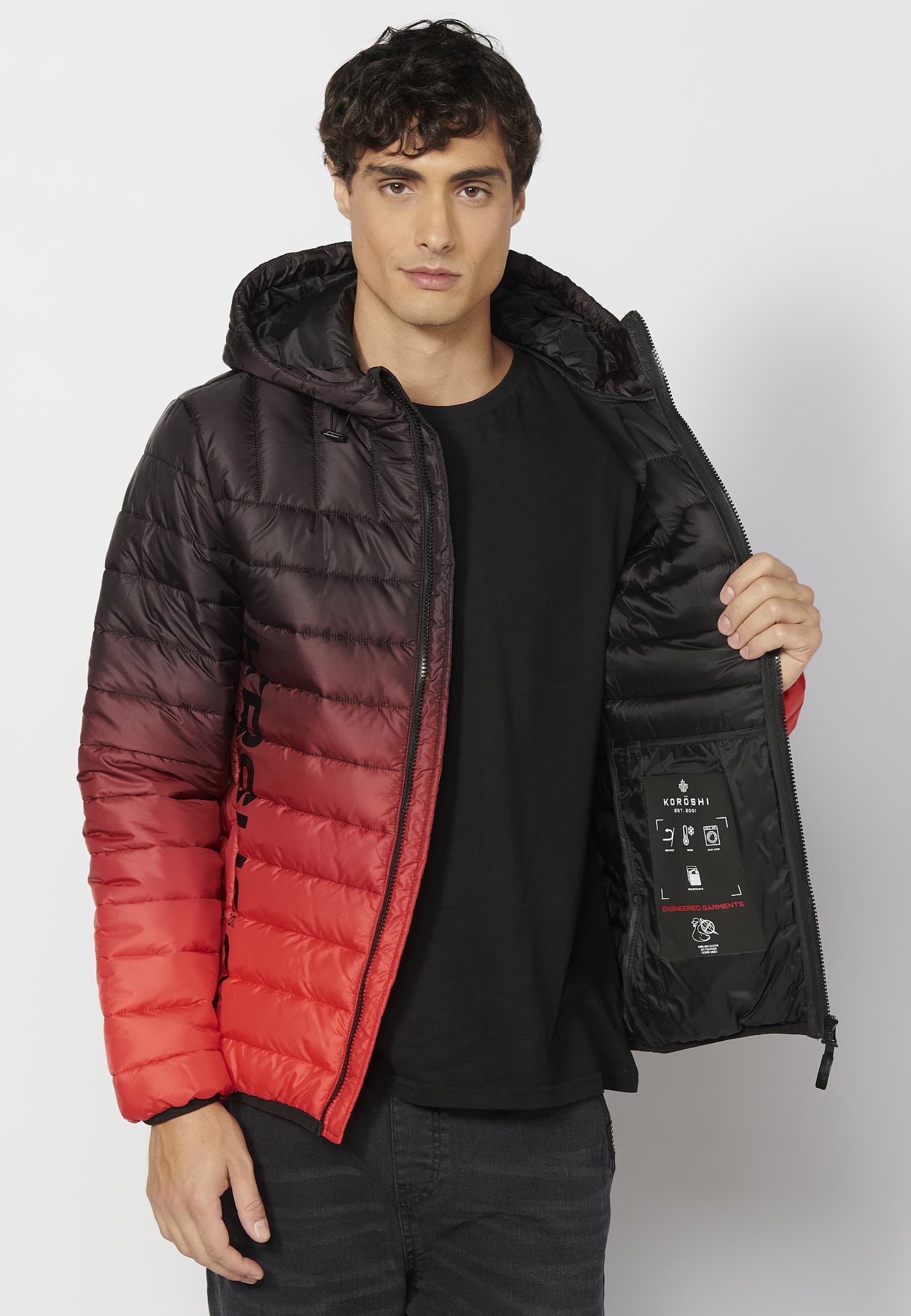 Chaqueta acolchada corta cuello alto con capucha color rojo para hombre | Ropa Casual 1
