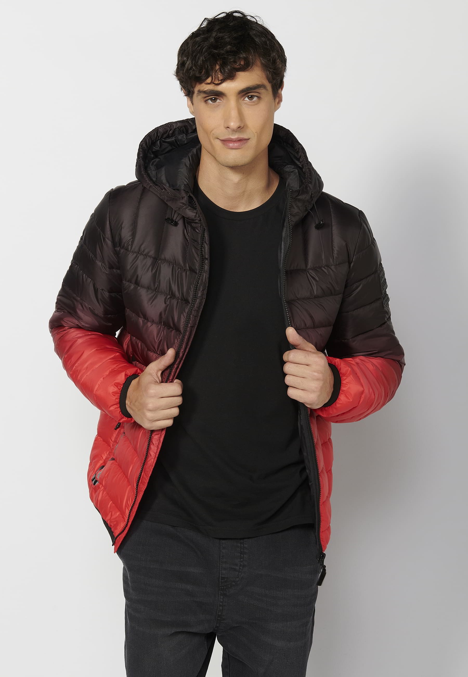 Chaqueta acolchada corta cuello alto con capucha color rojo para hombre | Ropa Casual