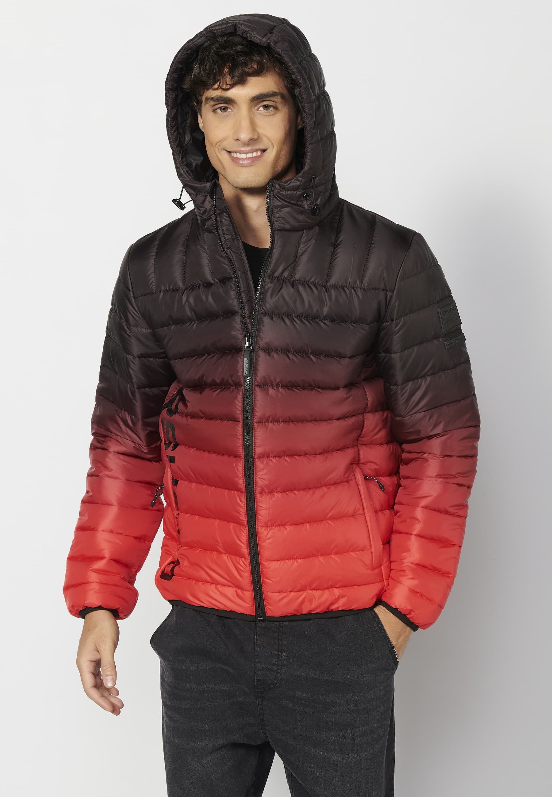 Chaqueta acolchada corta cuello alto con capucha color rojo para hombre | Ropa Casual 6