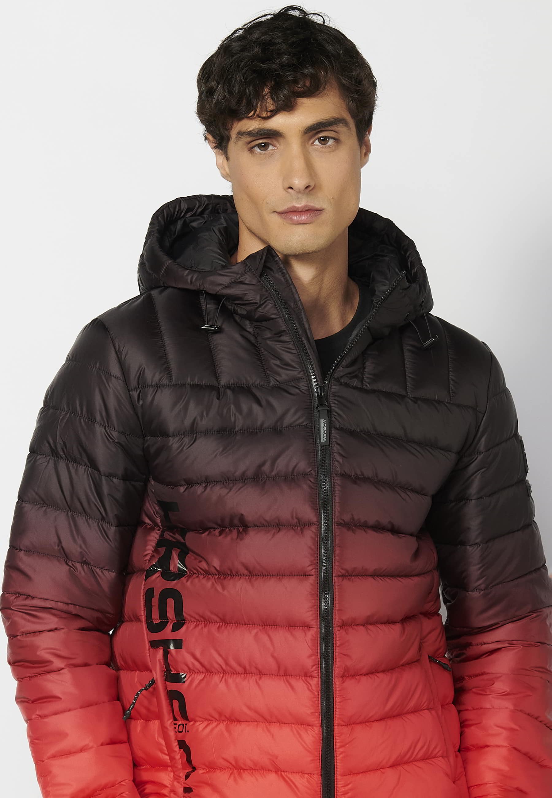 Chaqueta acolchada corta cuello alto con capucha color rojo para hombre | Ropa Casual 3