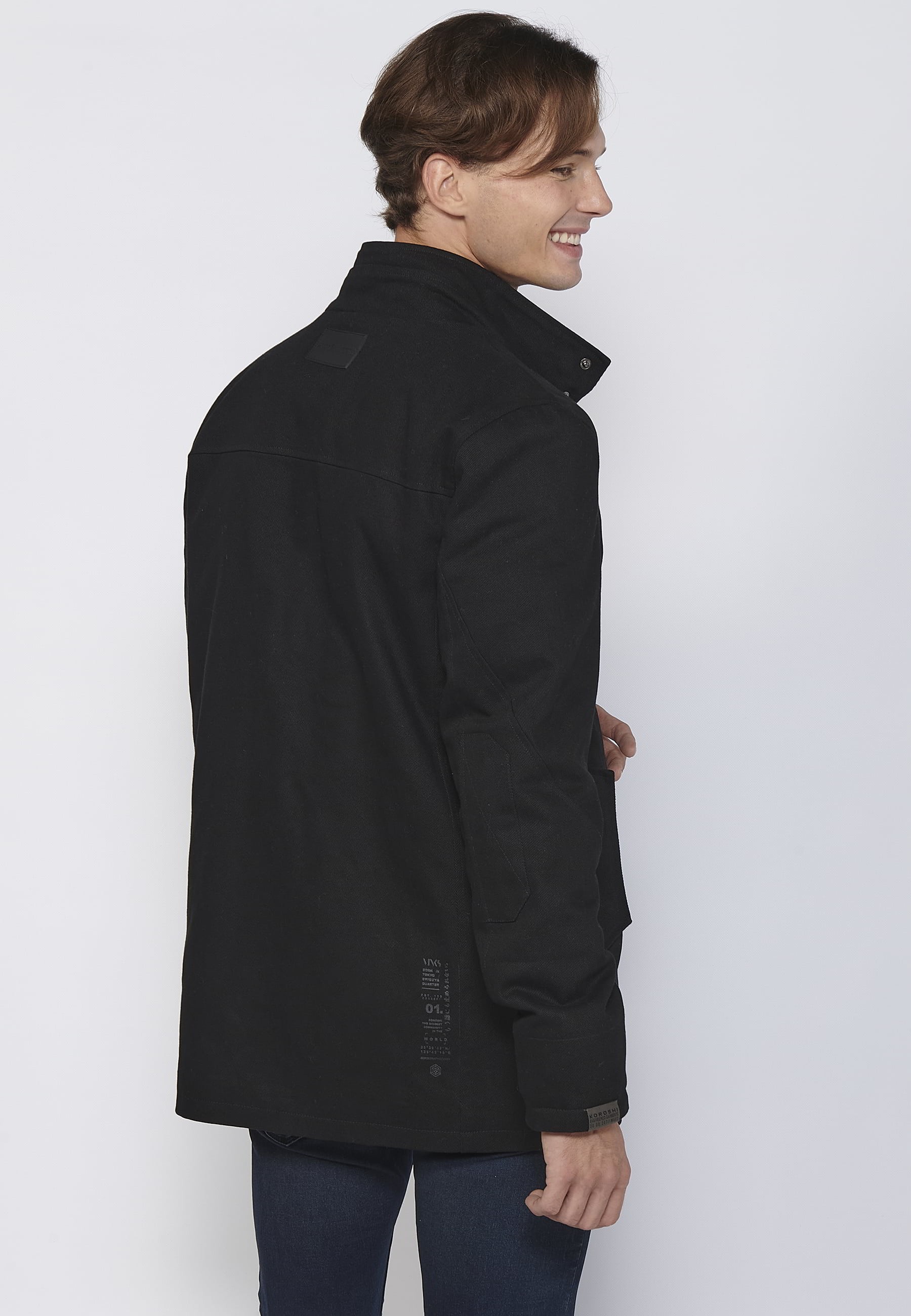 Abrigo largo con cierre delantero con cremallera y solapa color negro para hombre | Ropa Casual