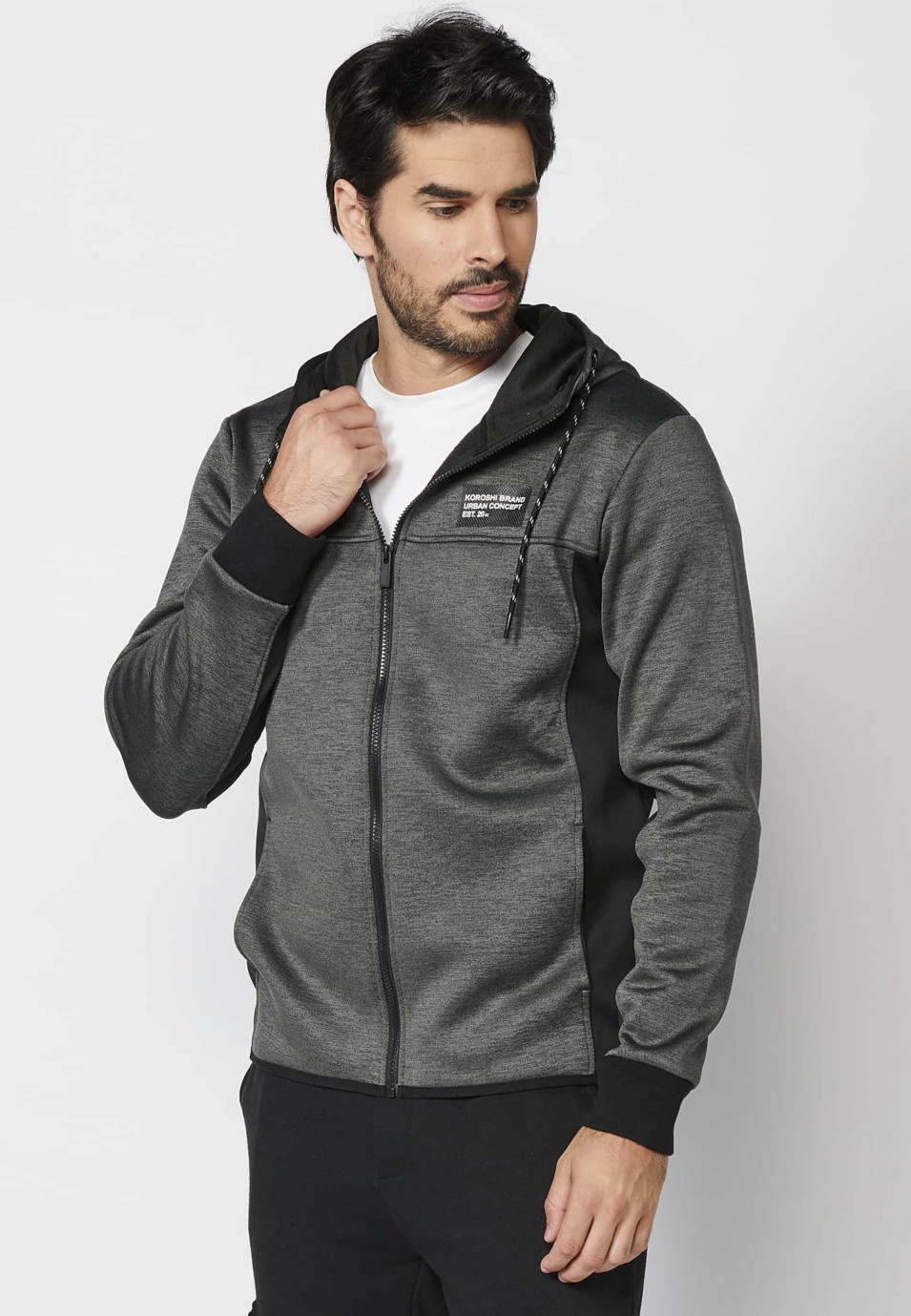 Chaqueta sudadera con capucha y cierre con cremallera con mangas acabadas en rib color negro para hombre | Ropa Casual