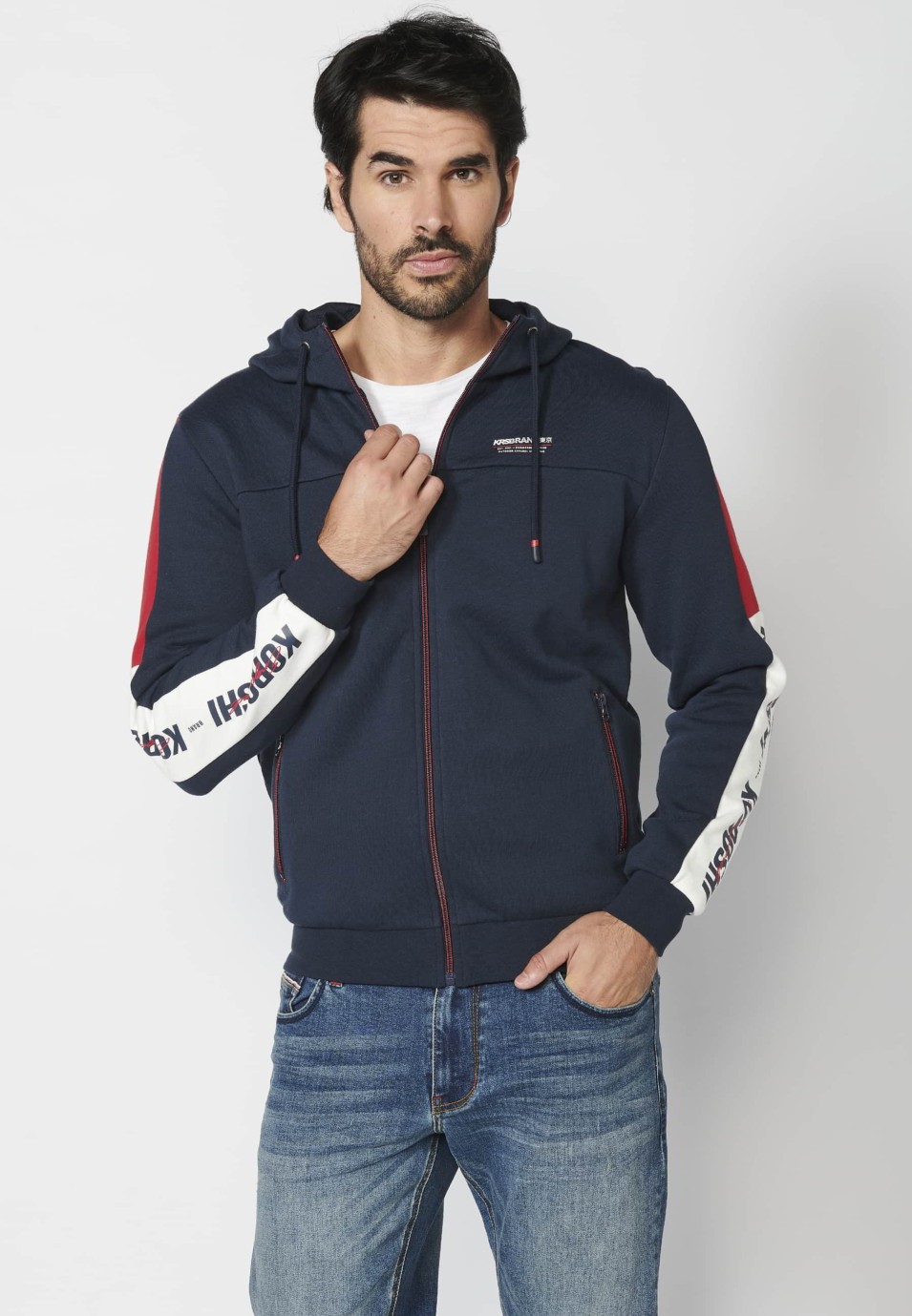 Chaqueta de manga larga con cuello con capucha color navy para hombre | Ropa Casual