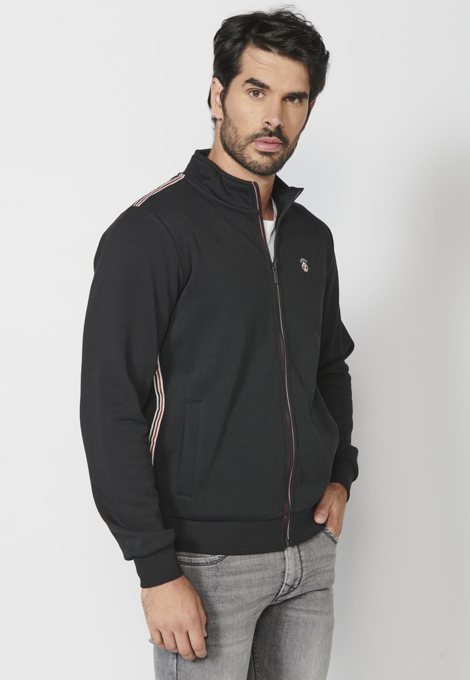 Chaqueta de manga larga cuello alto color negro para hombre | Ropa Casual