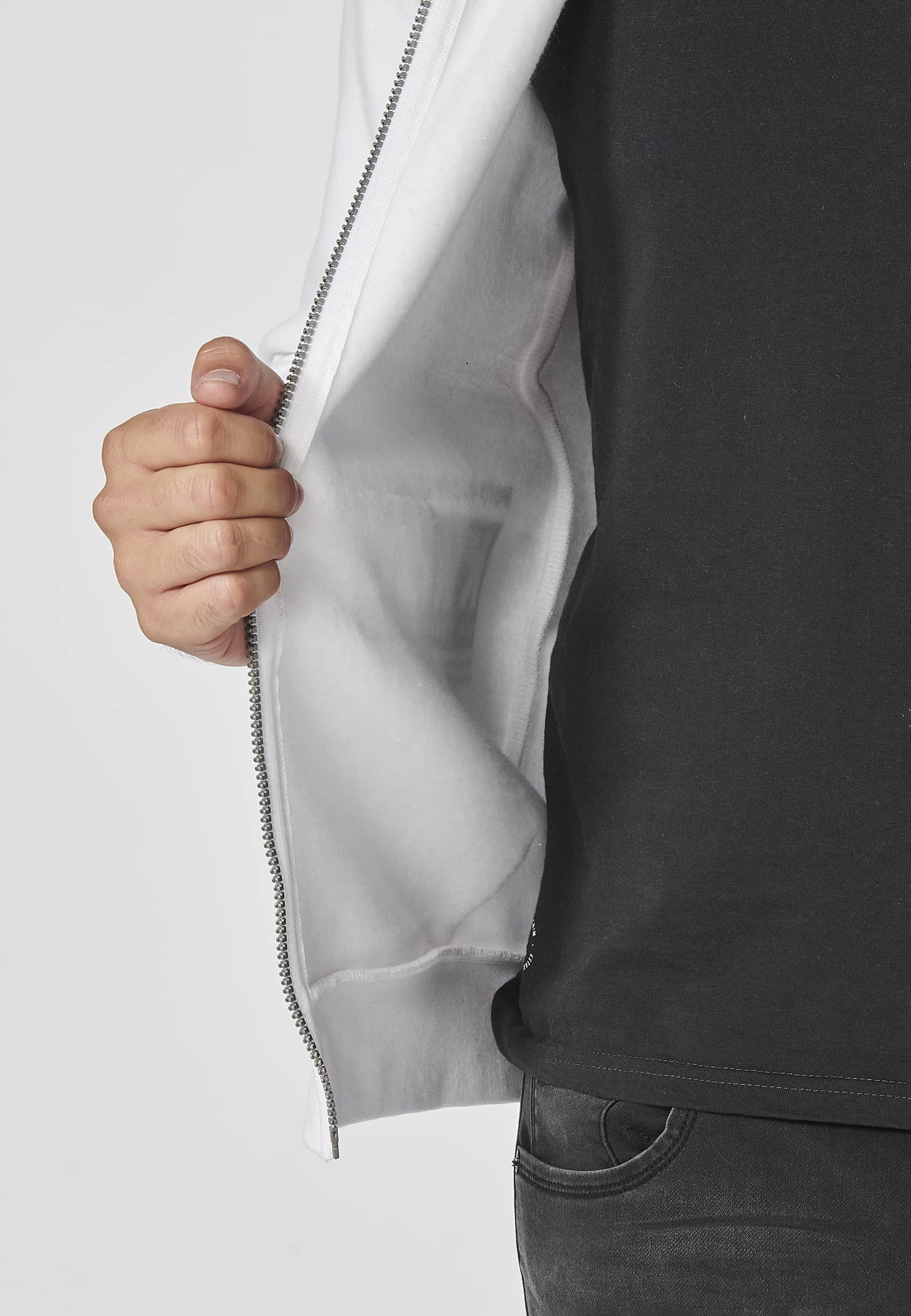 Chaqueta sudadera de manga larga con capucha ajustable detalle de letras en la manga color blanco para hombre | Ropa Casual