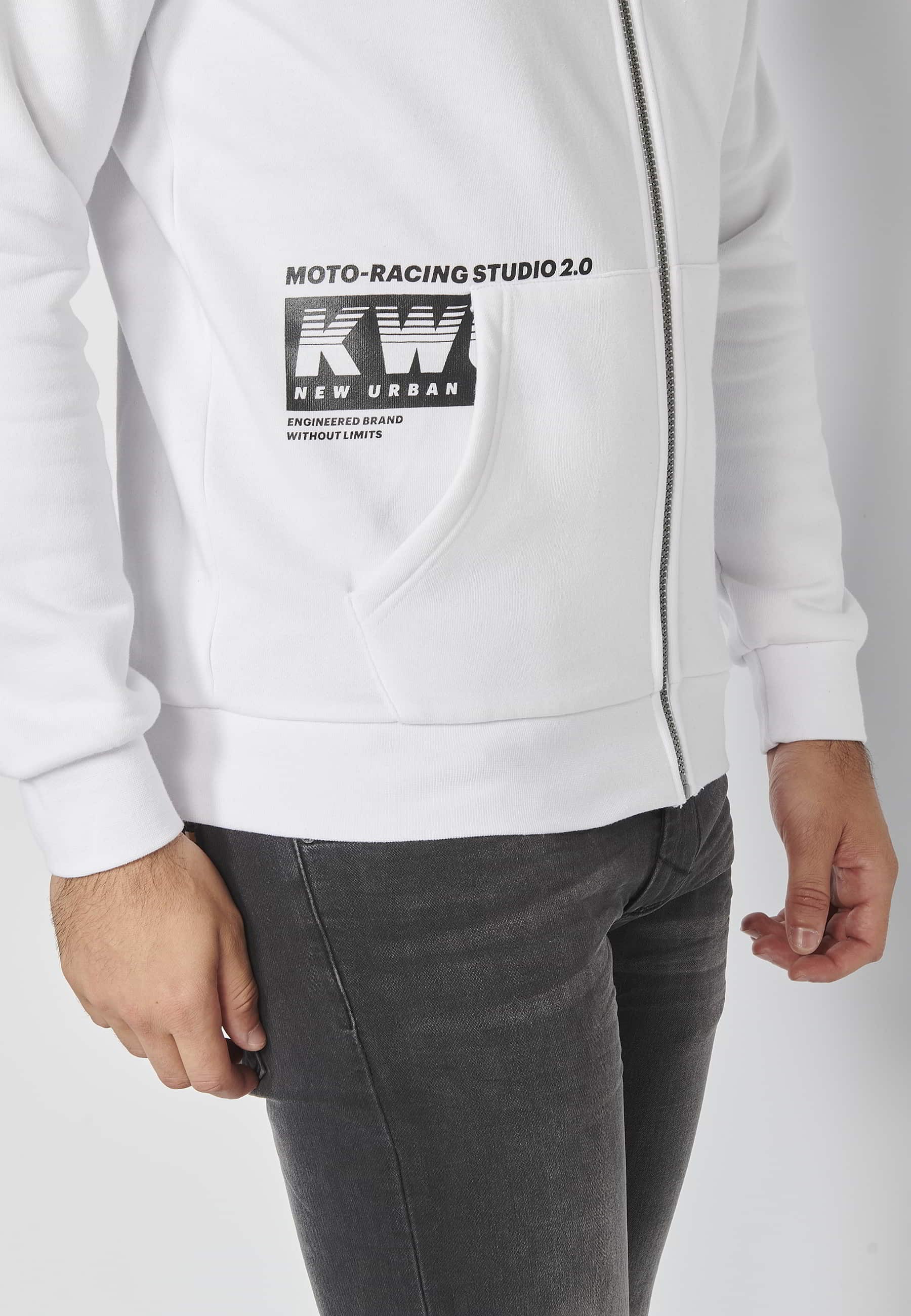 Chaqueta sudadera de manga larga con capucha ajustable detalle de letras en la manga color blanco para hombre | Ropa Casual