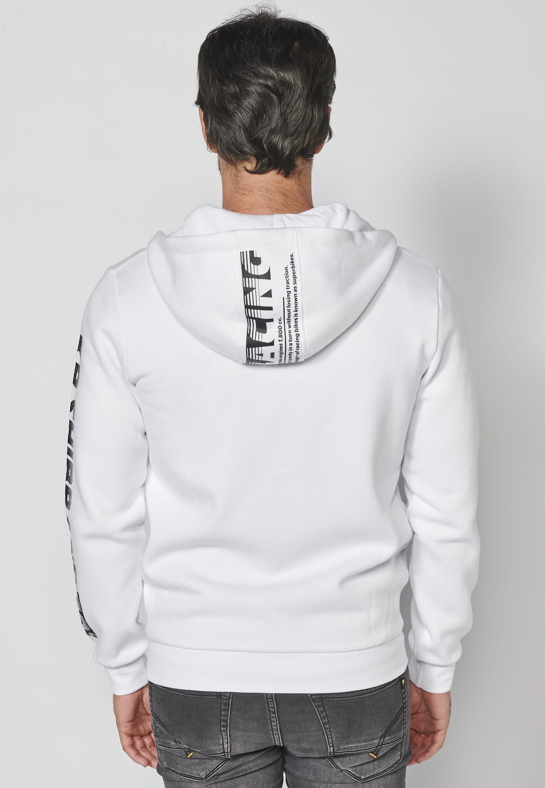 Chaqueta sudadera de manga larga con capucha ajustable detalle de letras en la manga color blanco para hombre | Ropa Casual