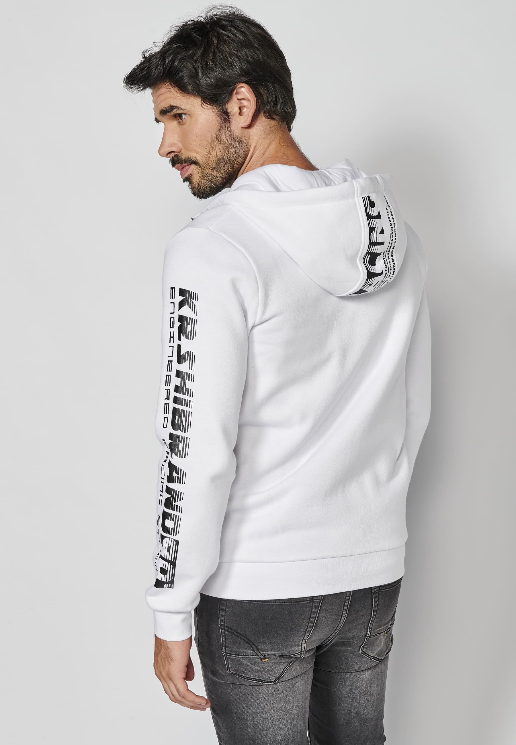 Chaqueta sudadera de manga larga con capucha ajustable detalle de letras en la manga color blanco para hombre | Ropa Casual