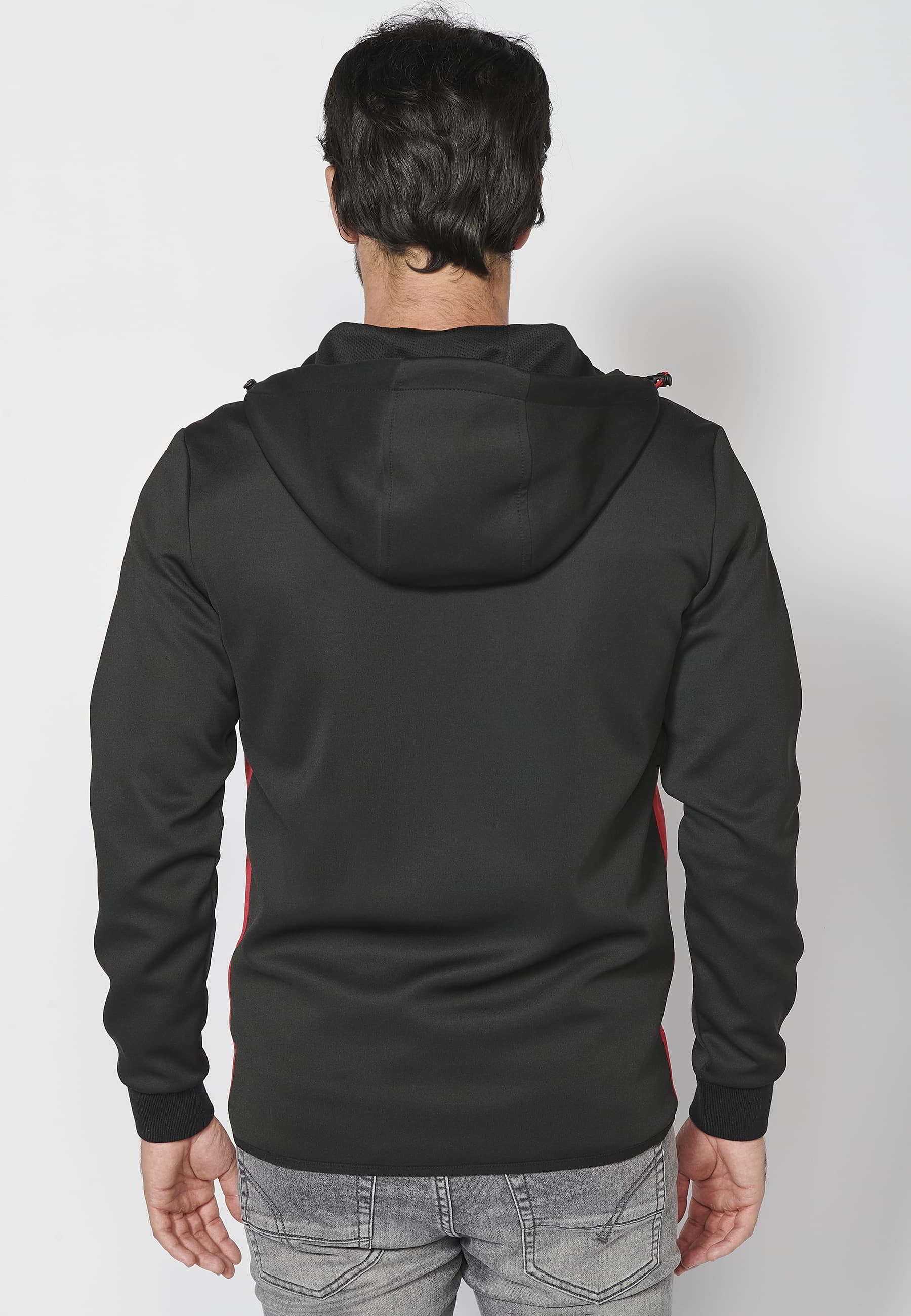 Chaqueta sudadera manga larga con capucha ajustable y franja en el pecho con letras de marca color rojo para hombre | Ropa Casual