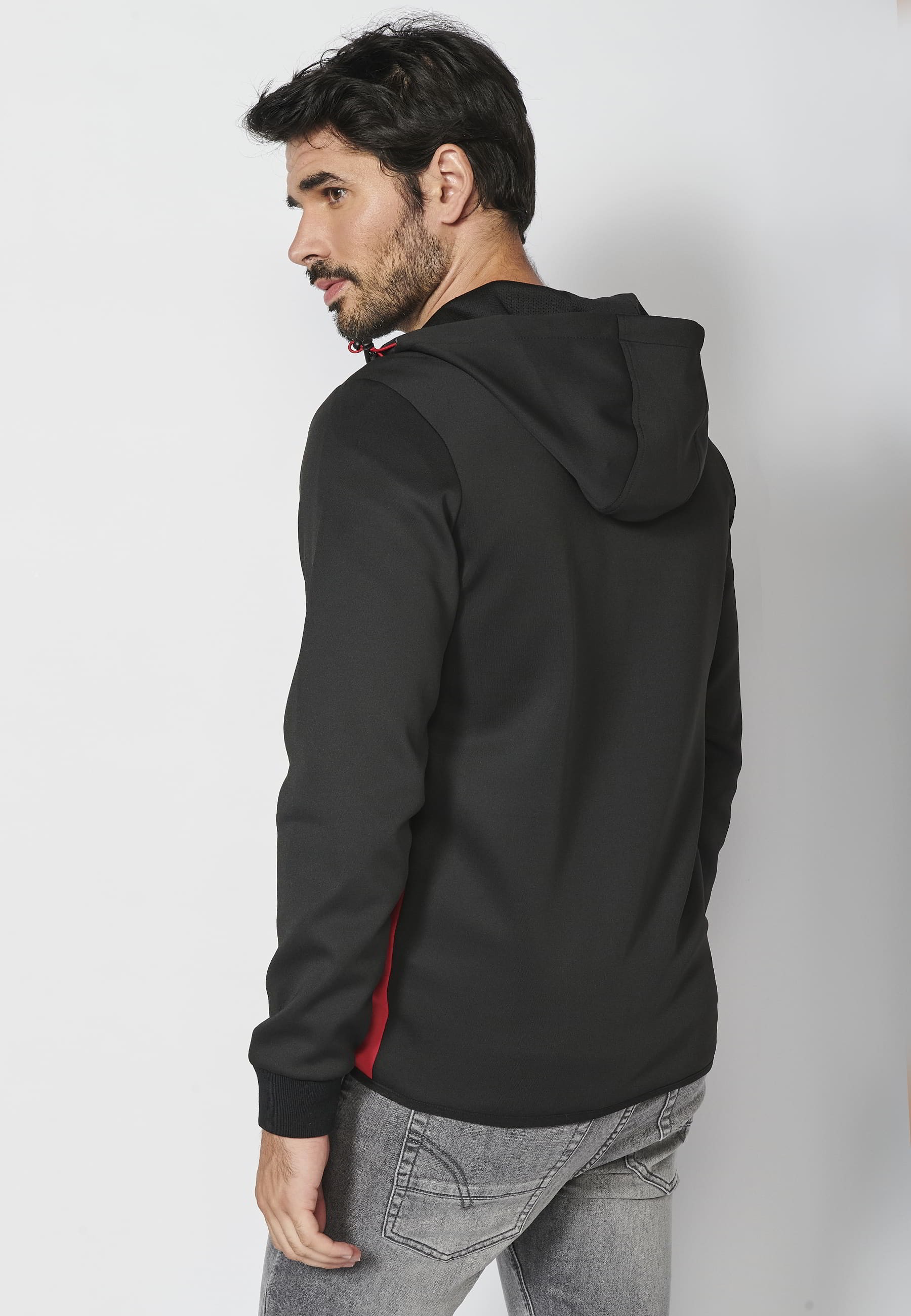 Chaqueta sudadera manga larga con capucha ajustable y franja en el pecho con letras de marca color rojo para hombre | Ropa Casual