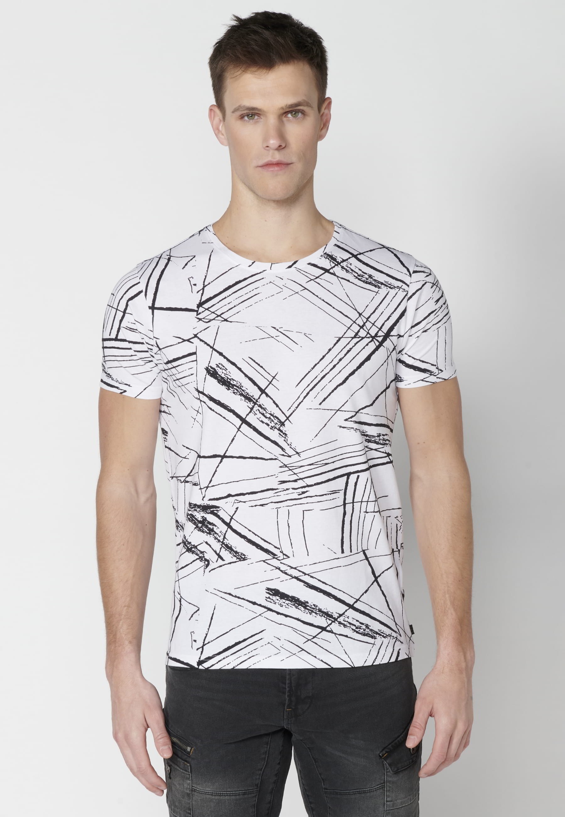 Camiseta de manga corta de Algodón con estampado a rayas color Blanco para Hombre