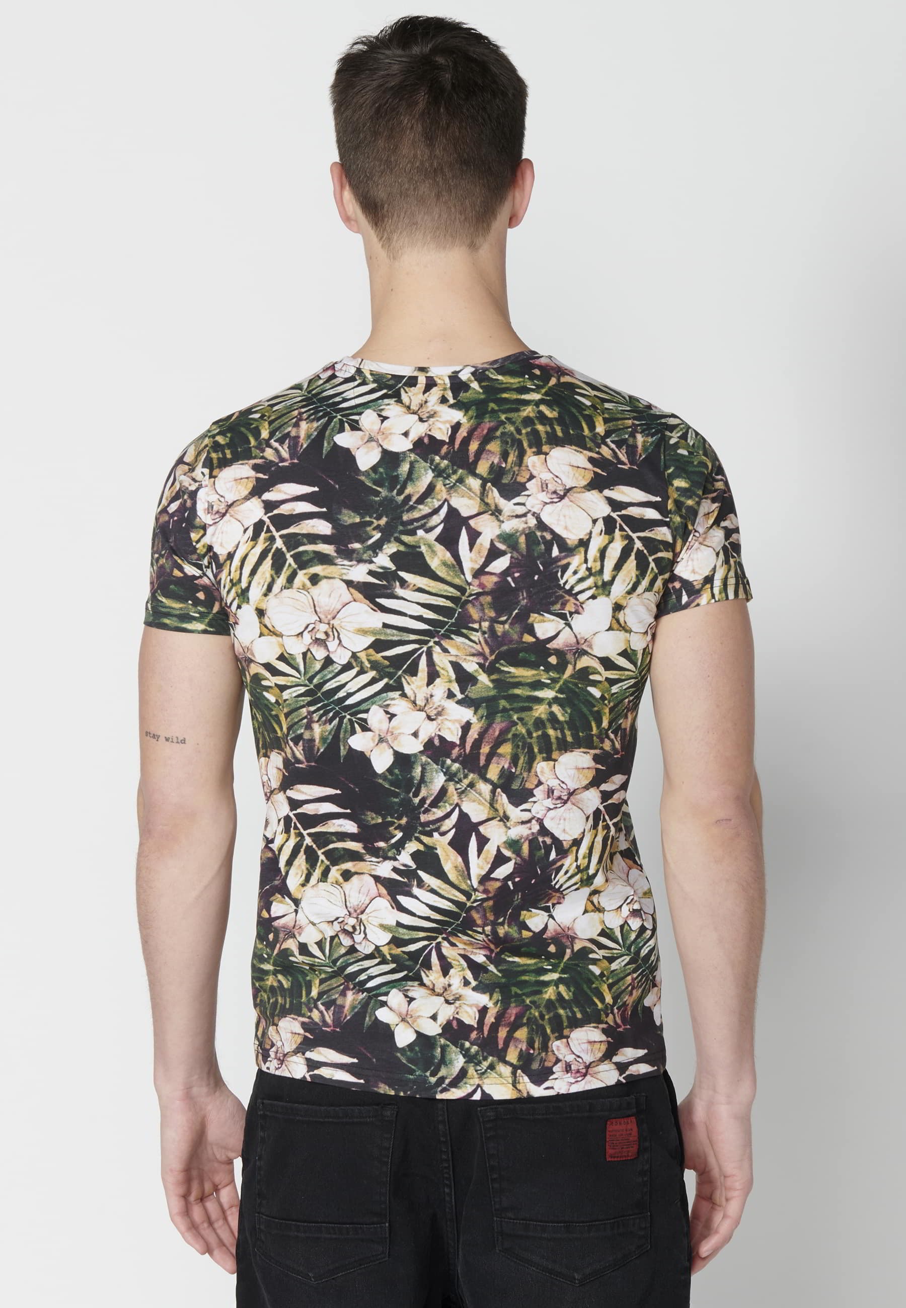Men's Multicolor Tropical Print Cotton Short Sleeve T-shirt