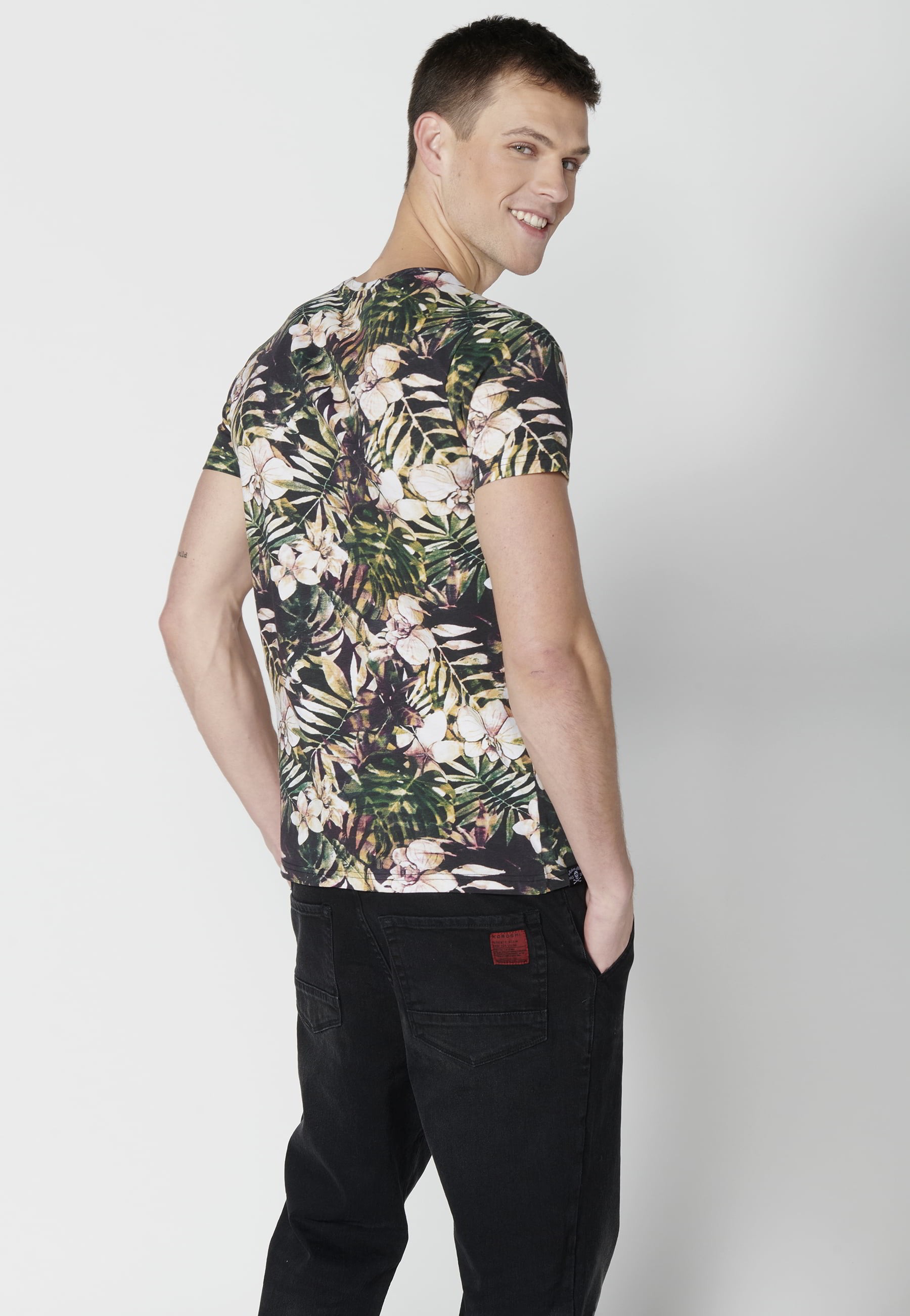 Camiseta de manga corta de Algodón con estampado tropical color Multicolor para Hombre
