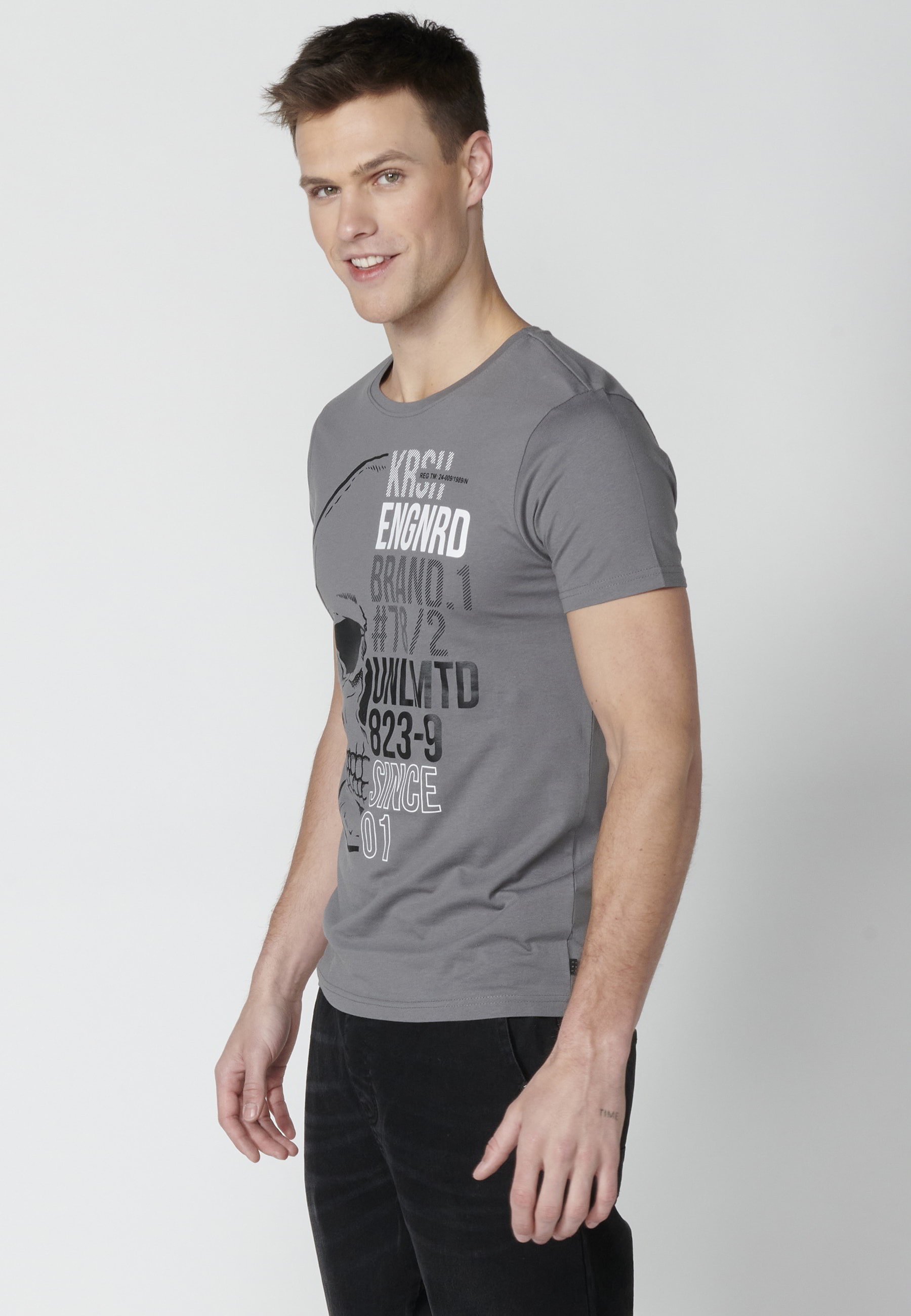 Camiseta de manga corta de Algodón con estampado delantero color Gris para Hombre