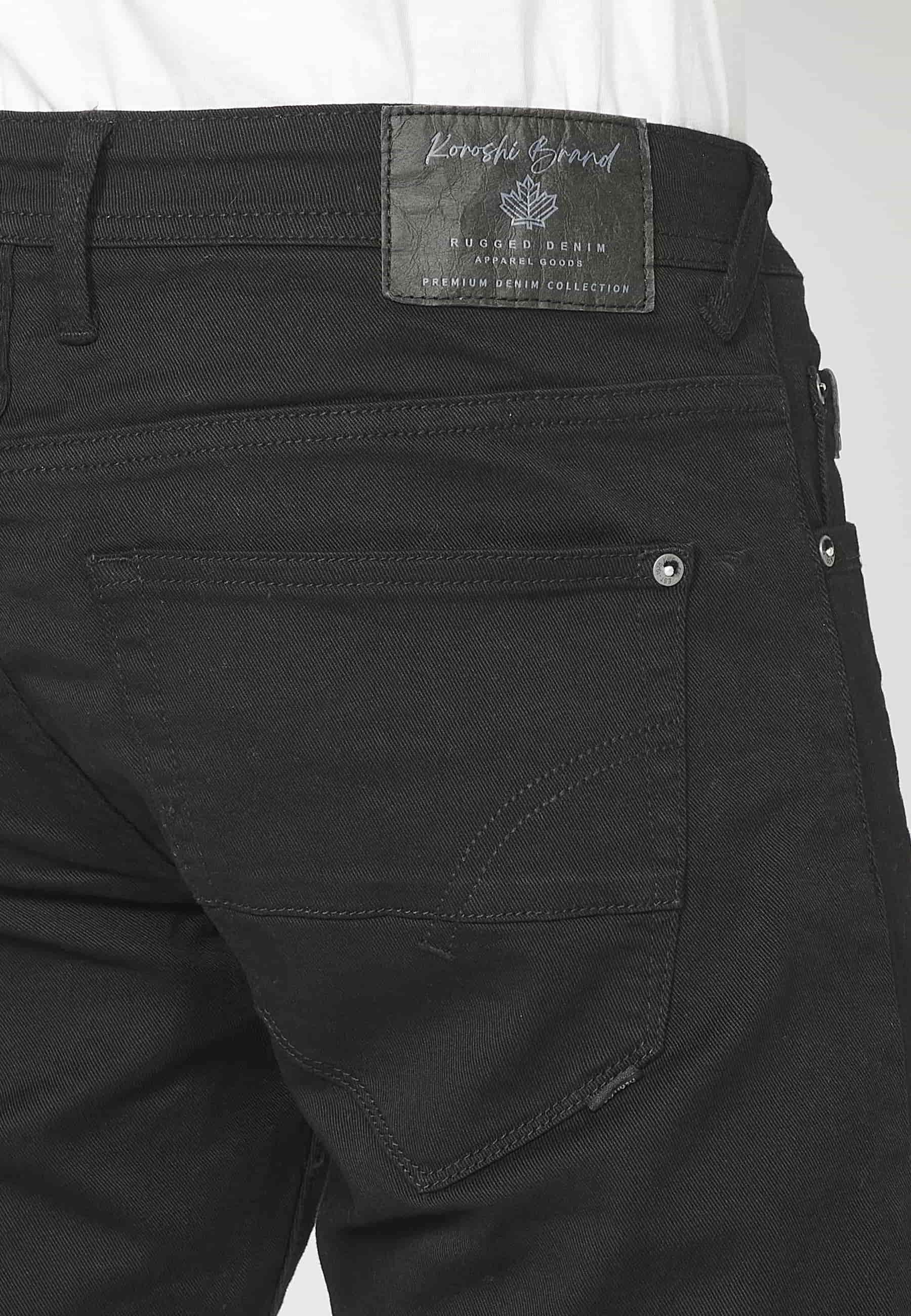 Long stretch regular fit trousers, with five pockets, Black color, for Men
