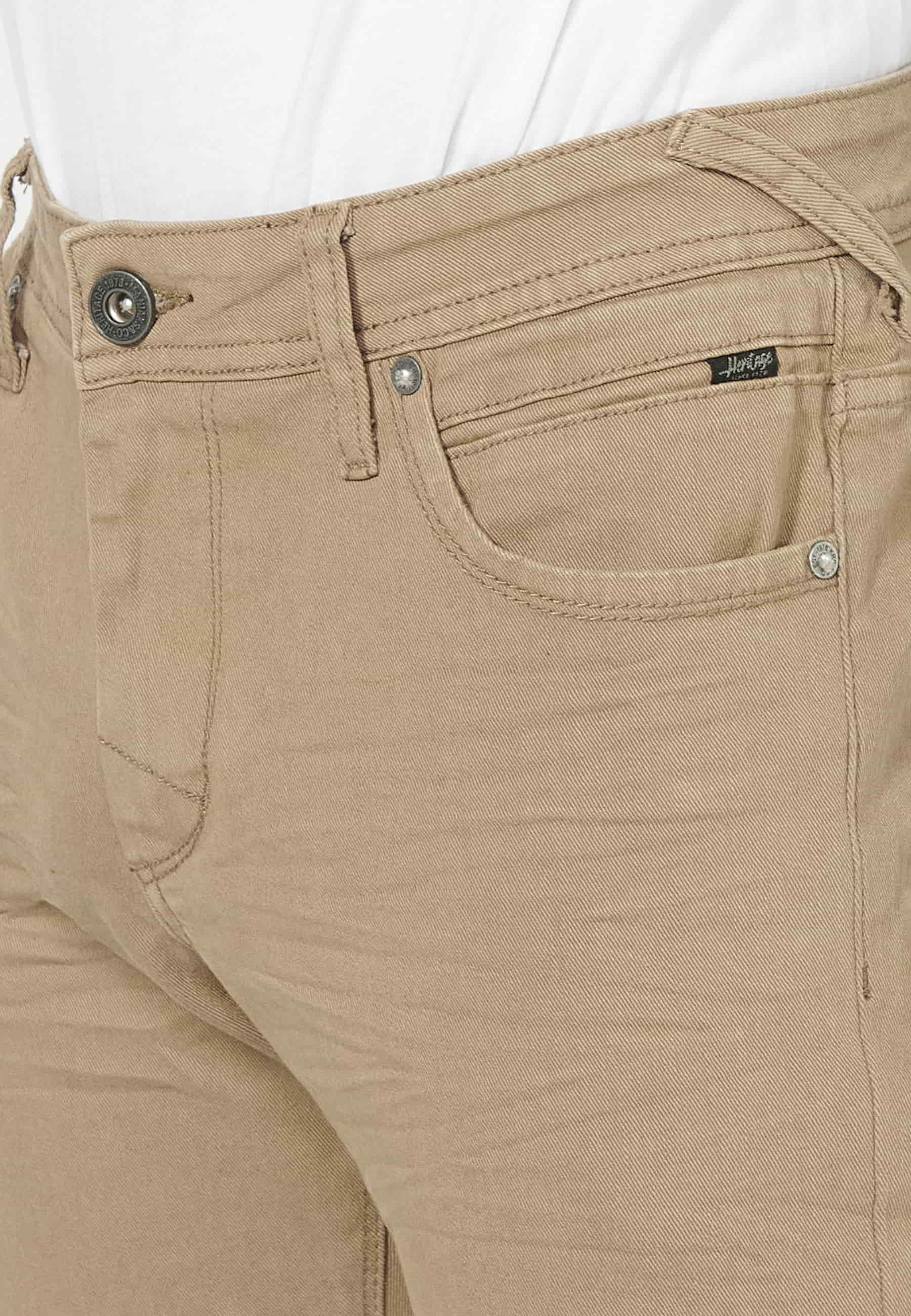 Regular fit stretch long pants, with five pockets, Beige color, for Men 1