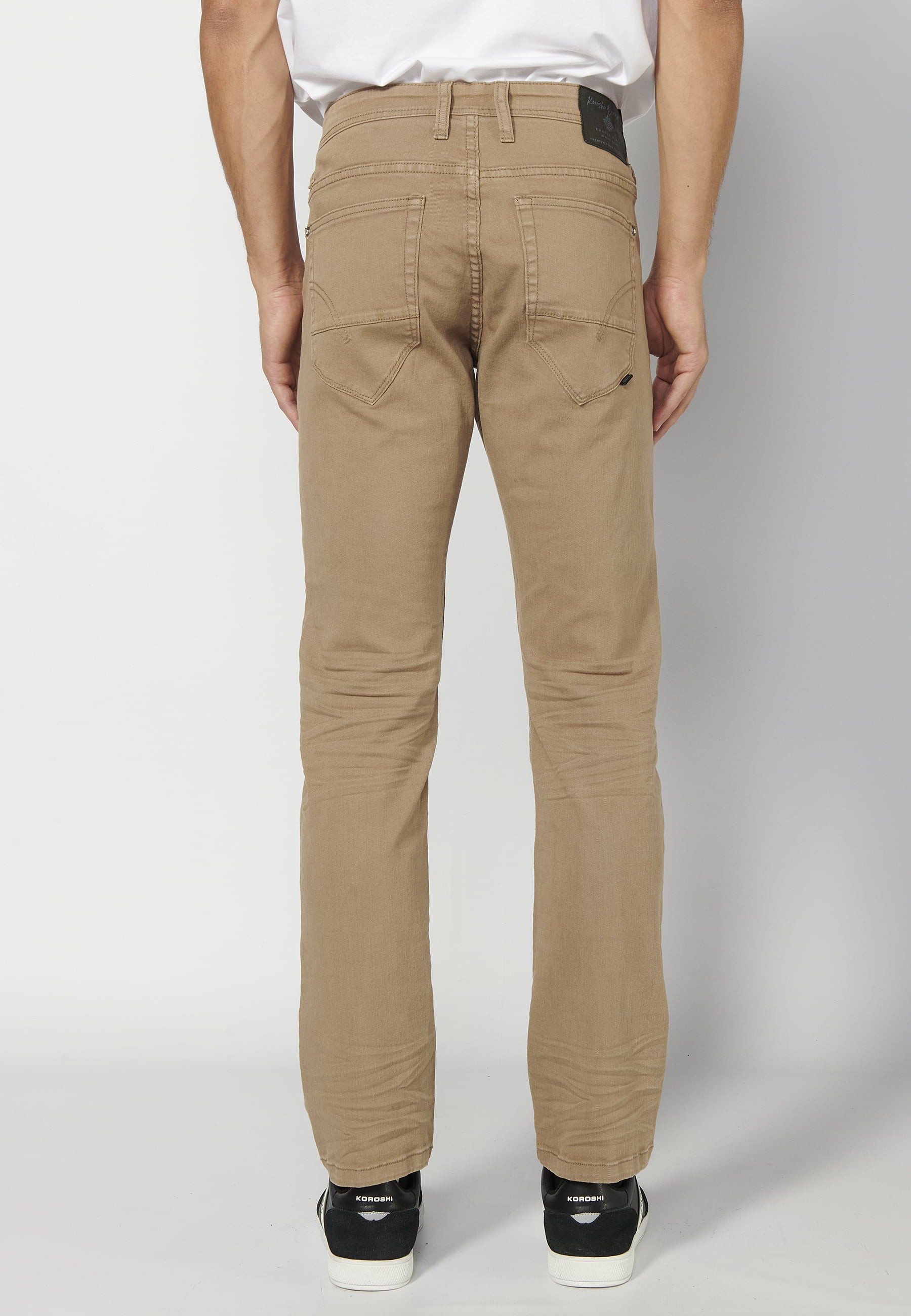 Regular fit stretch long pants, with five pockets, Beige color, for Men 2