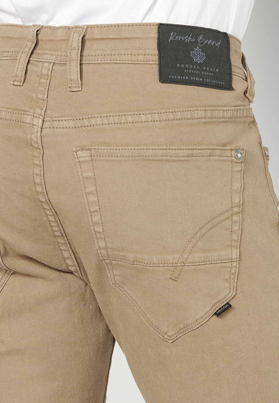 Regular fit stretch long pants, with five pockets, Beige color, for Men 6