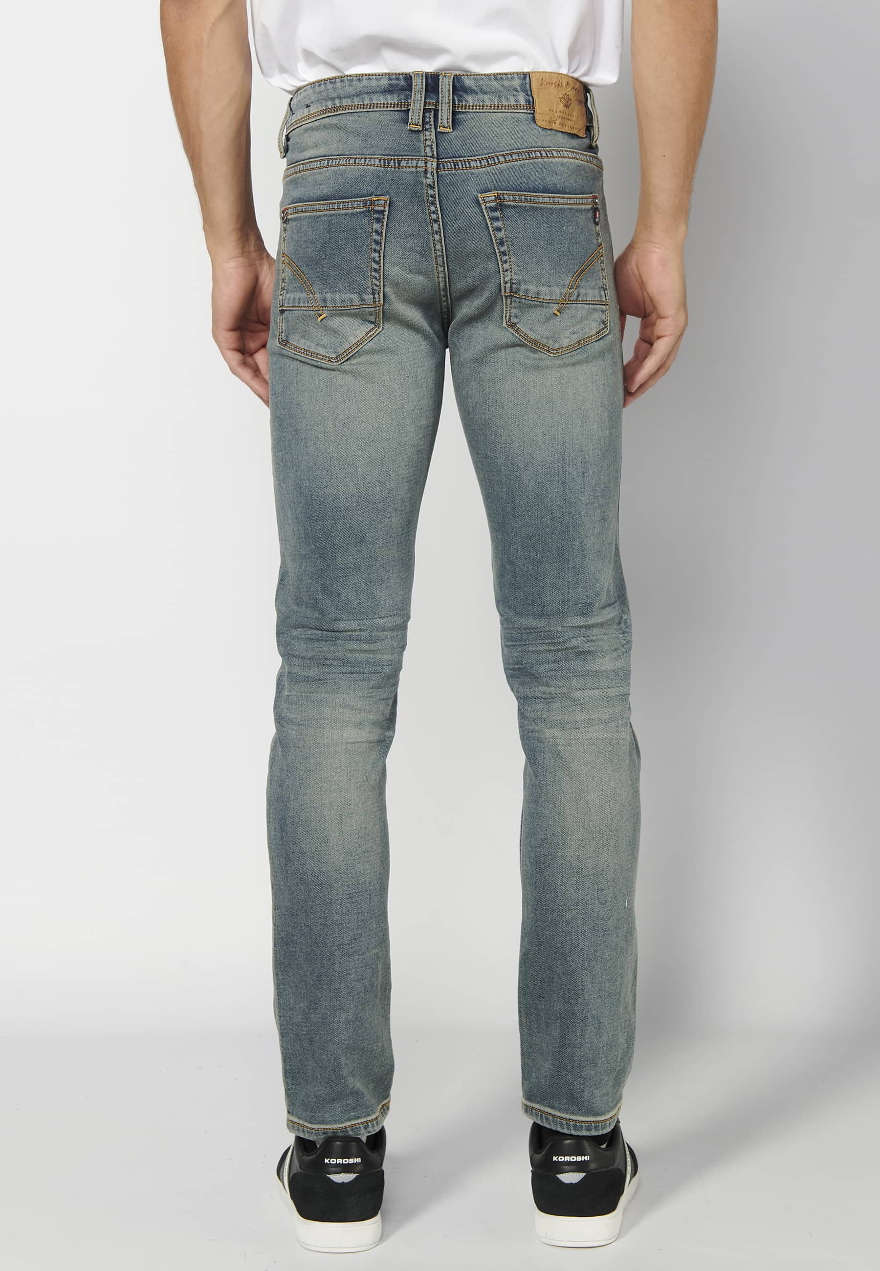 Pantalon long coupe slim, à cinq poches, couleur bleu usé pour Homme 2