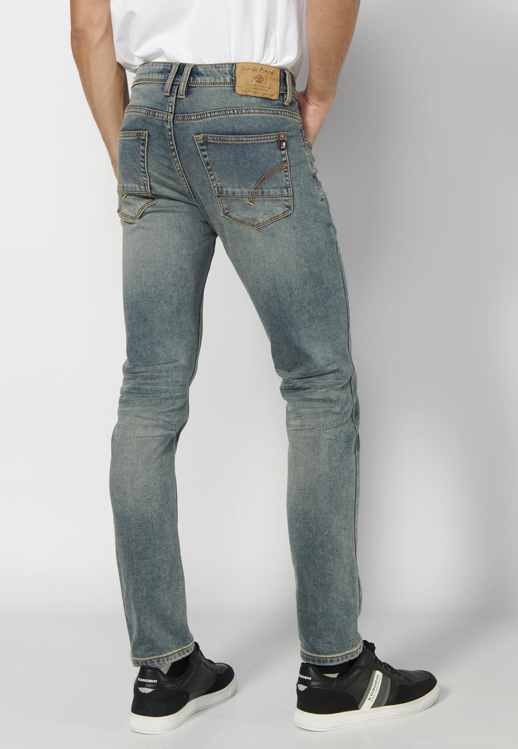 Slim fit long pants, with five pockets, worn blue color for Men 1