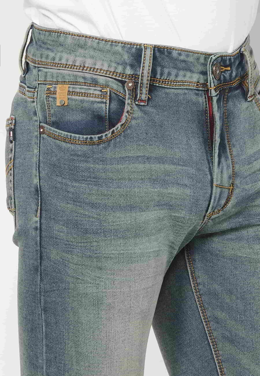 Pantalon long coupe slim, à cinq poches, couleur bleu usé pour Homme 6