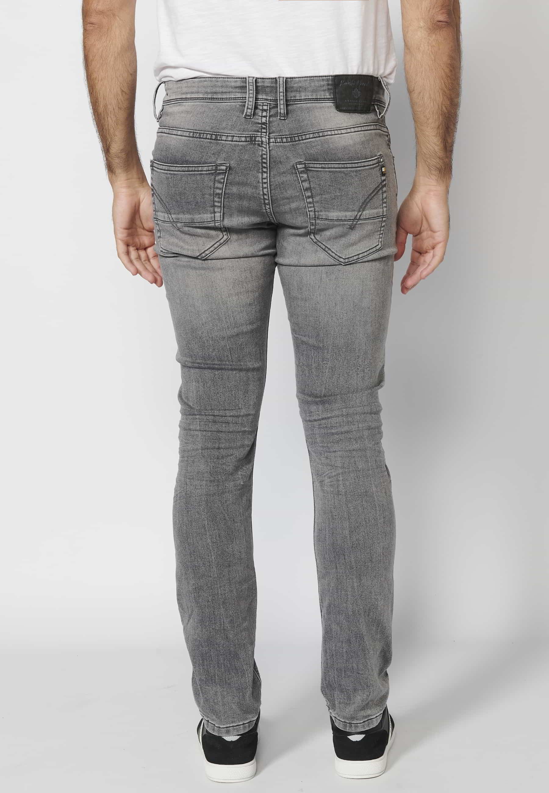 Pantalón largo jeans slim fit con cierre con cremallera y botón cinco bolsillos color denim Gris para Hombre