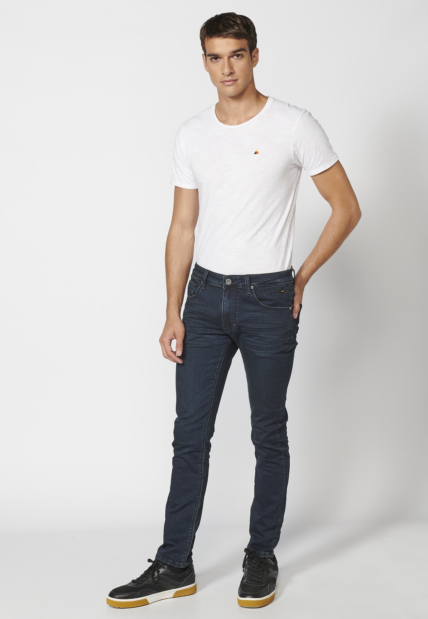 Lange Slim-Fit-Jeanshose, dunkelblaue Farbe für Herren