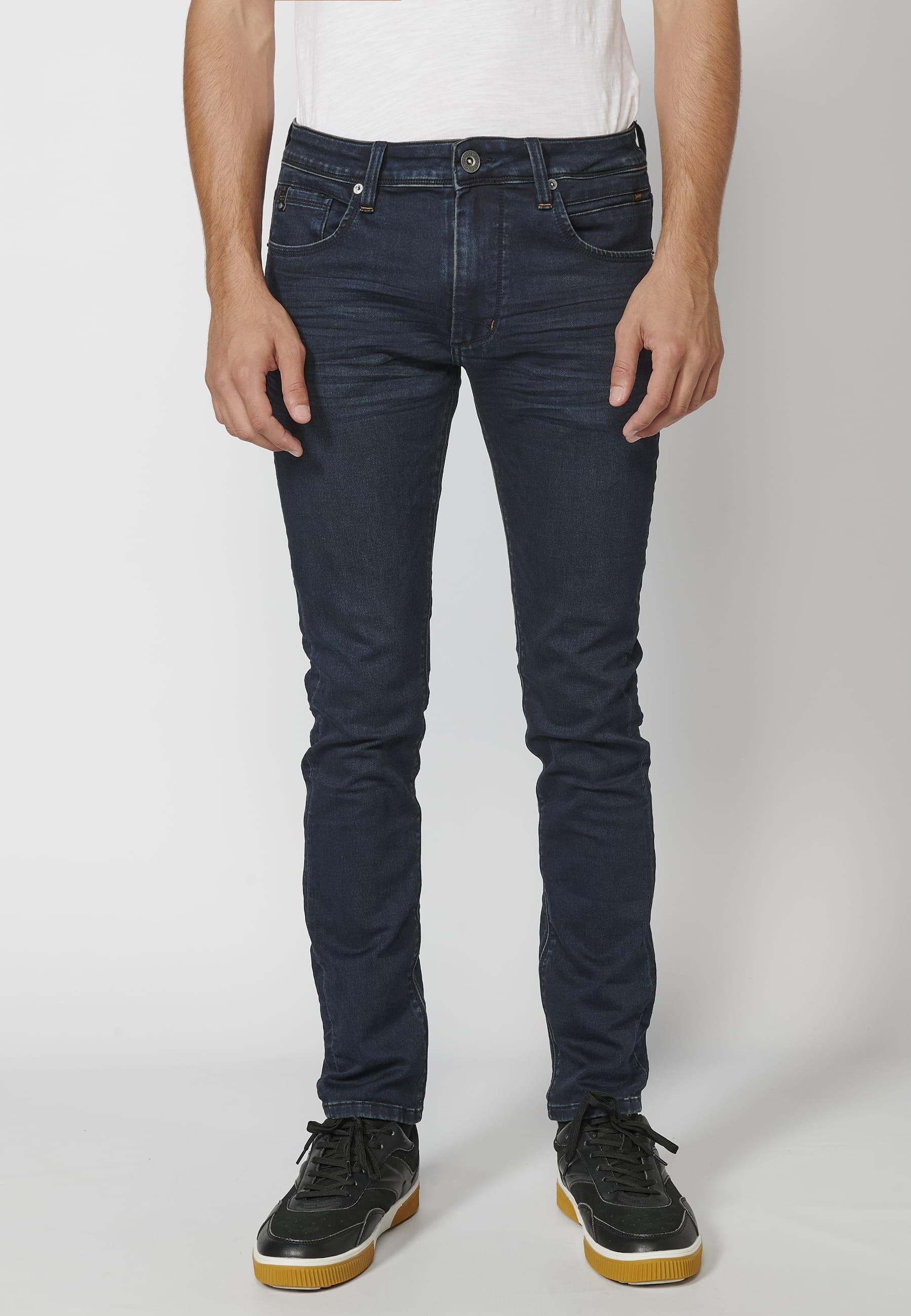 Lange Slim-Fit-Jeanshose, dunkelblaue Farbe für Herren 2