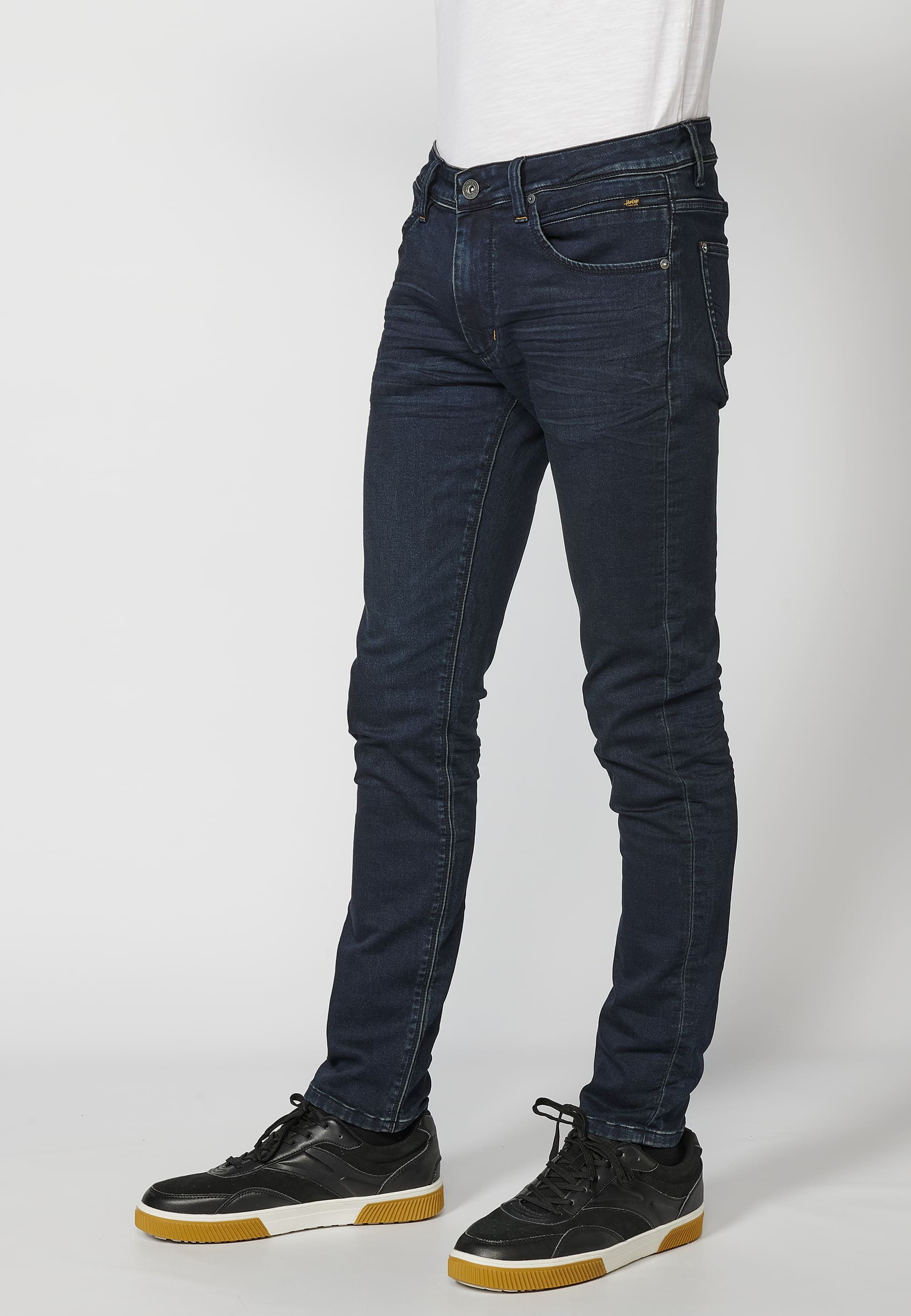 Lange Slim-Fit-Jeanshose, dunkelblaue Farbe für Herren 1
