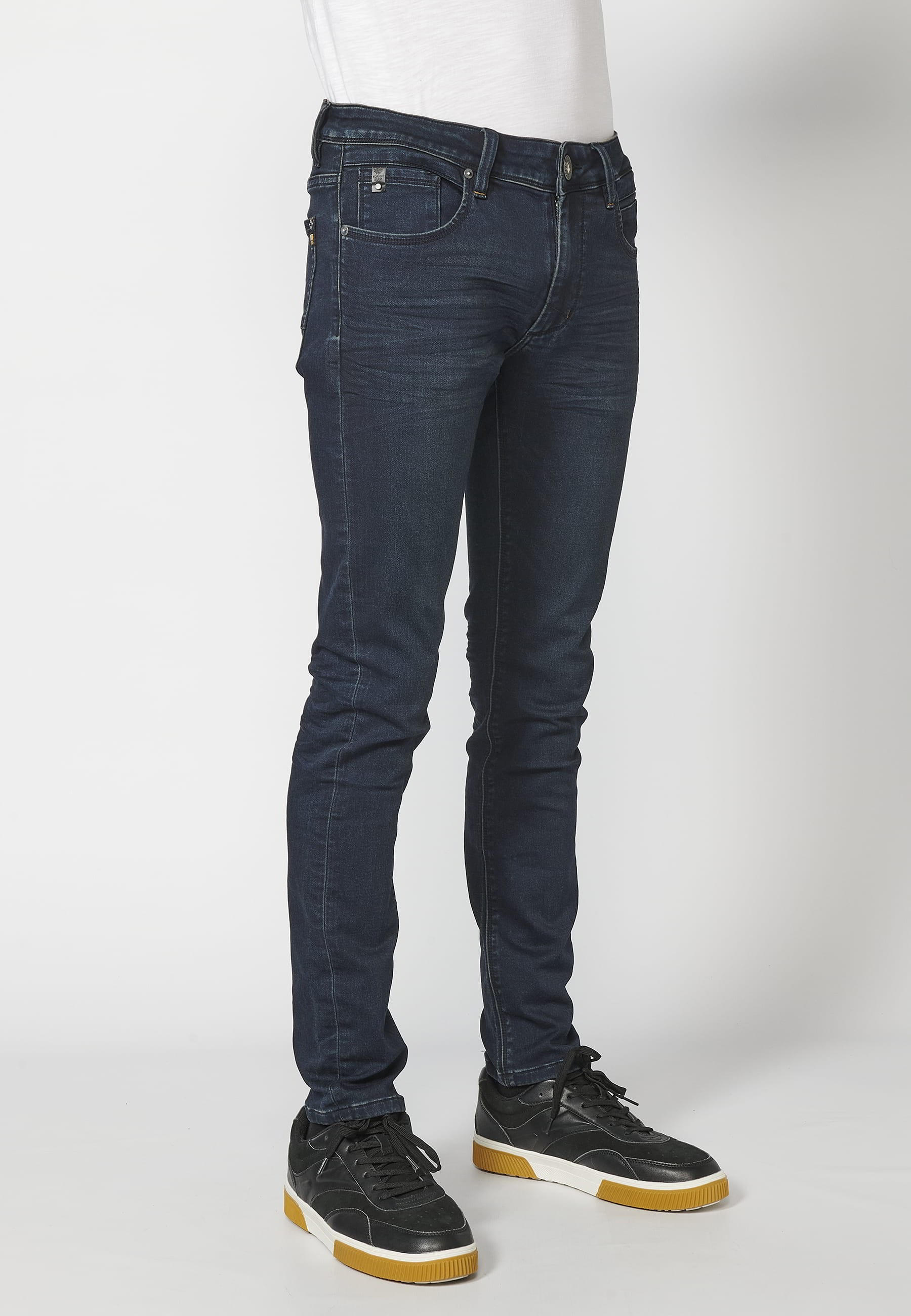 Lange Slim-Fit-Jeanshose, dunkelblaue Farbe für Herren 4