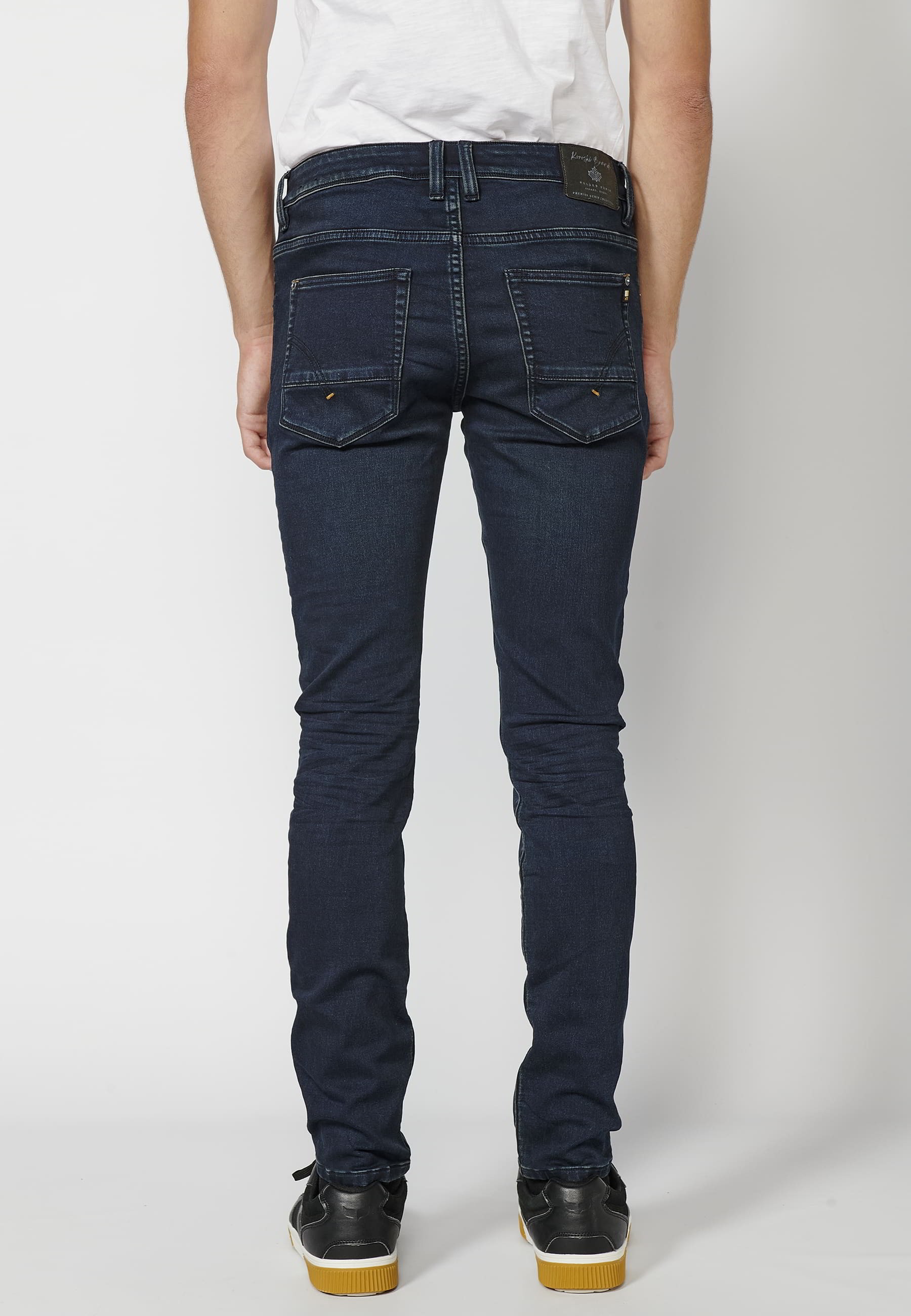 Lange Slim-Fit-Jeanshose, dunkelblaue Farbe für Herren 3