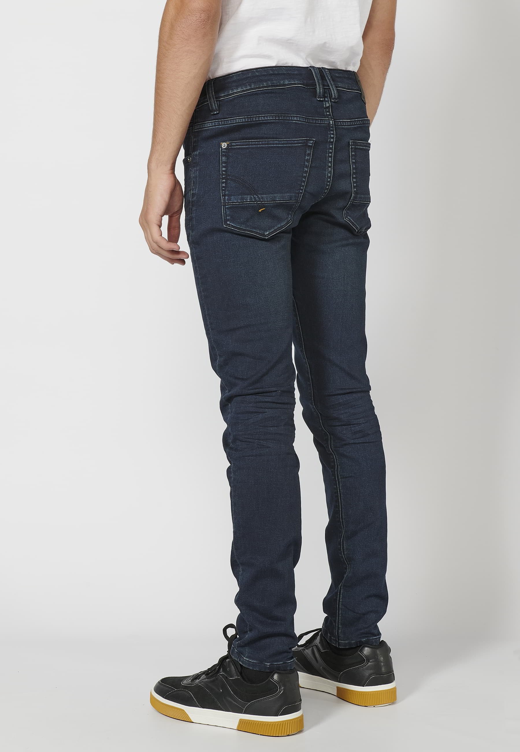 Lange Slim-Fit-Jeanshose, dunkelblaue Farbe für Herren 5