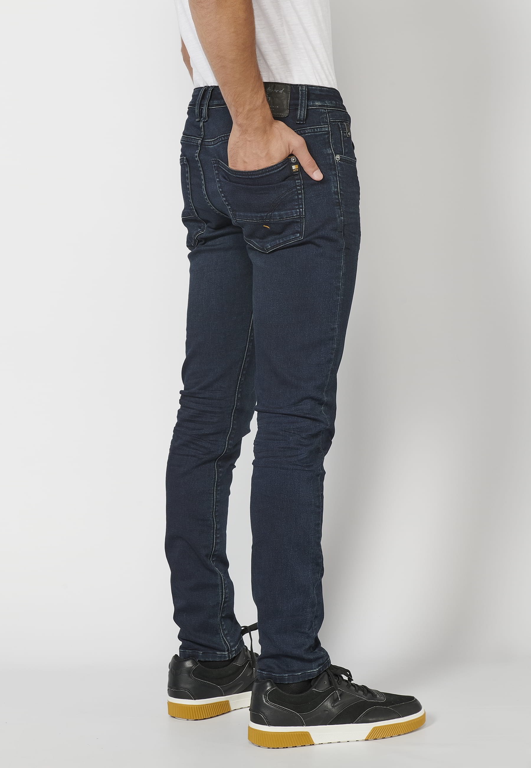 Lange Slim-Fit-Jeanshose, dunkelblaue Farbe für Herren 7