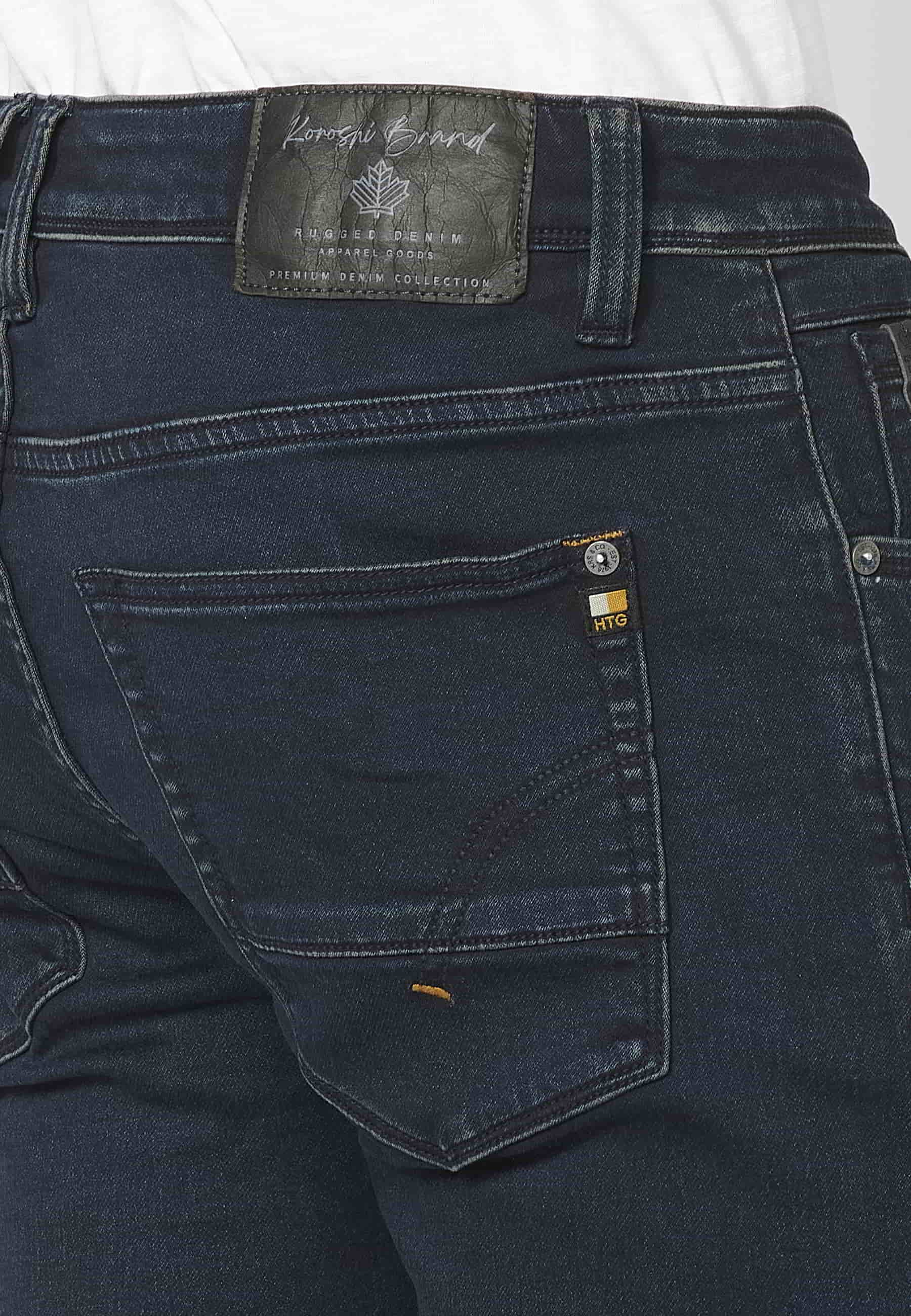 Lange Slim-Fit-Jeanshose, dunkelblaue Farbe für Herren 6