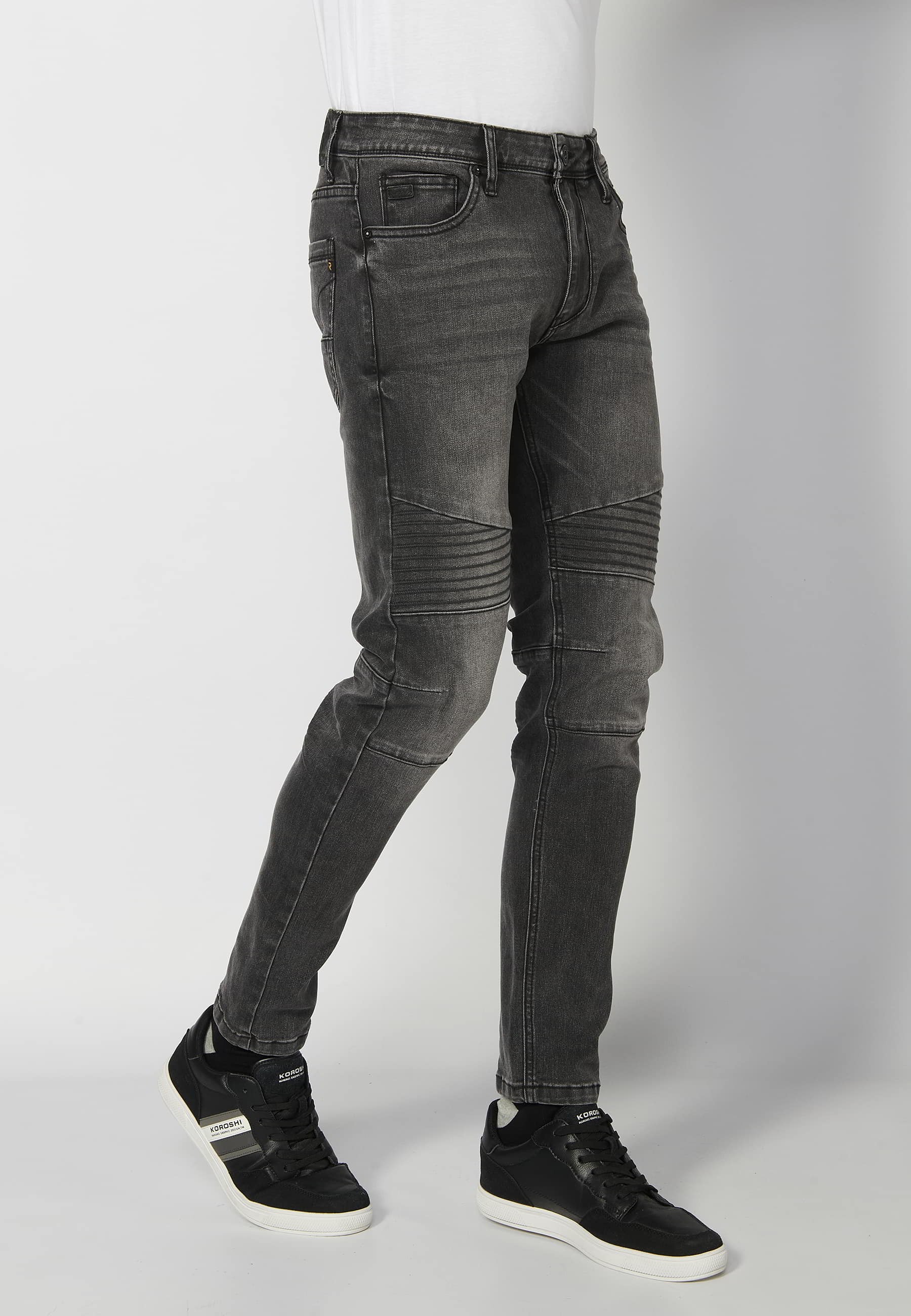 Long skinny fit pants, with five pockets, worn black color for Men 5