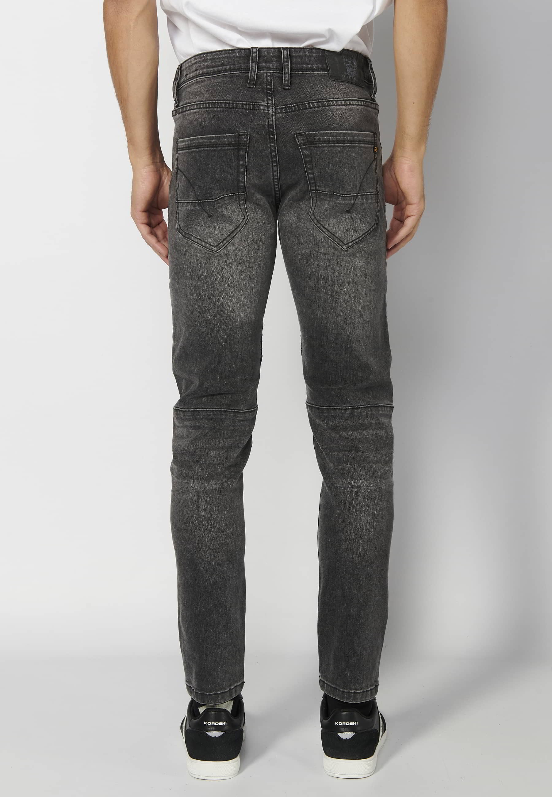 Long skinny fit pants, with five pockets, worn black color for Men 7