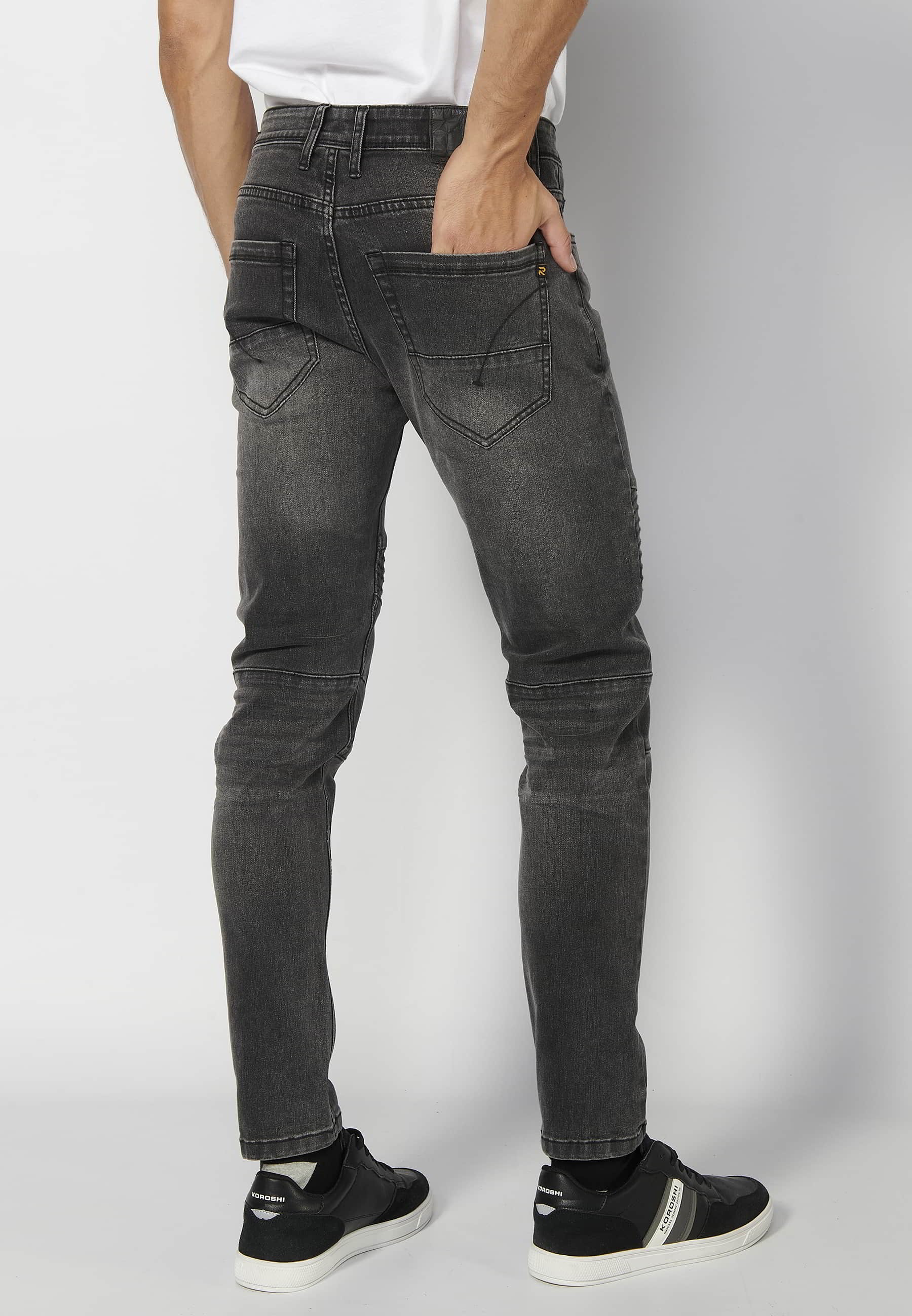 Long skinny fit pants, with five pockets, worn black color for Men 2