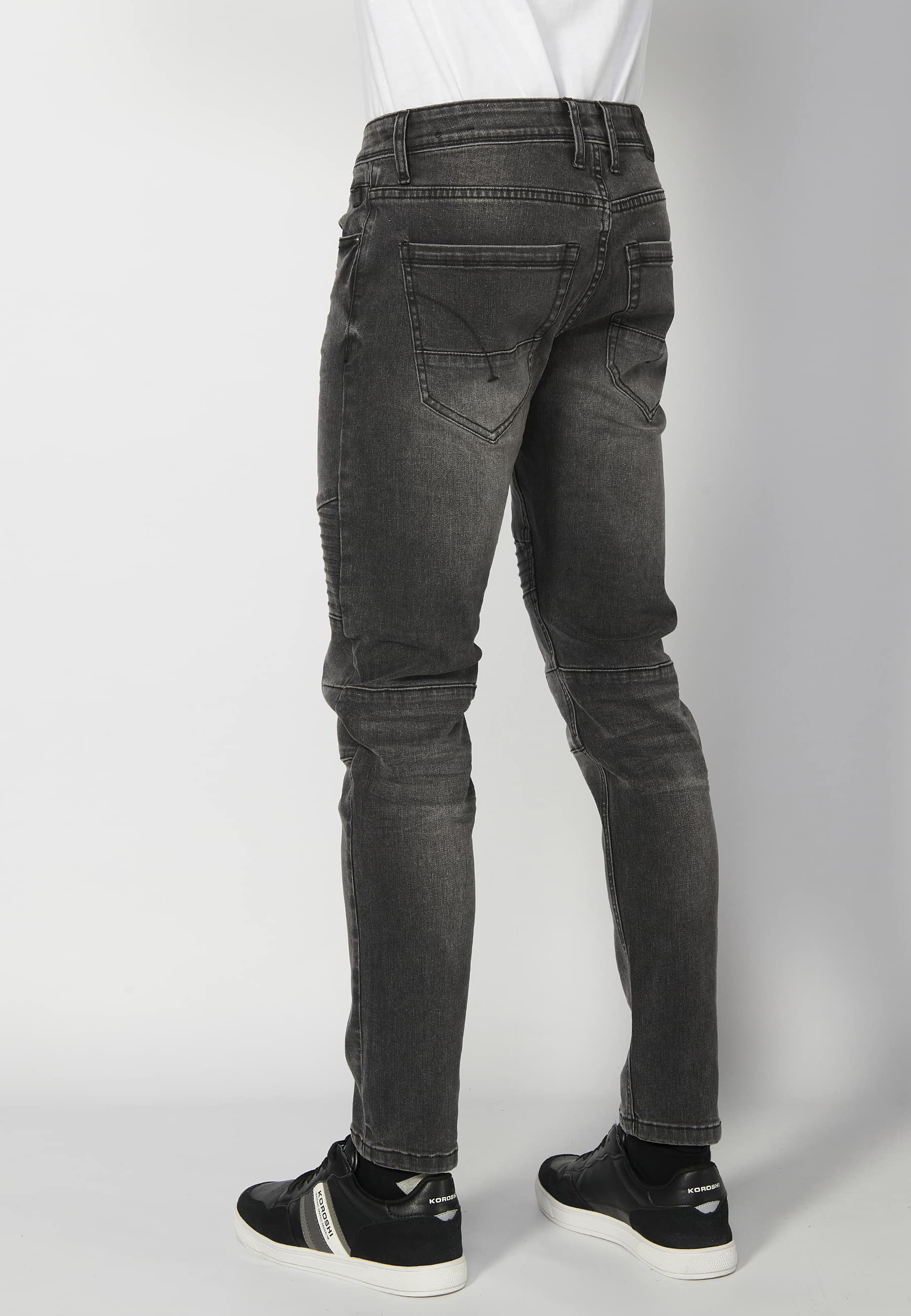 Long skinny fit pants, with five pockets, worn black color for Men 3